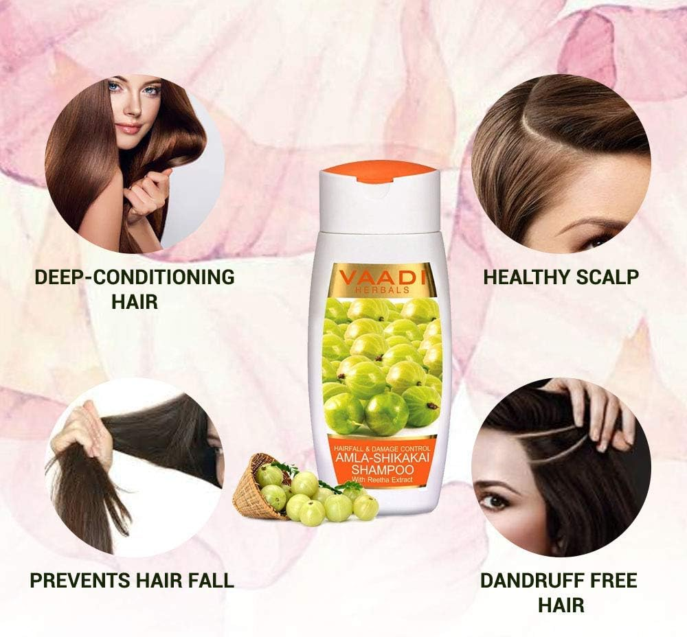 Vaadi Herbals Organic Shampoo Amla Shikakai Reetha - anti Dandruff, Hair Fall & Damage Control - Paraben & Sulfate Free - Suitable for All Hair Types - Value Pack of 3 X 110 Ml image number 2