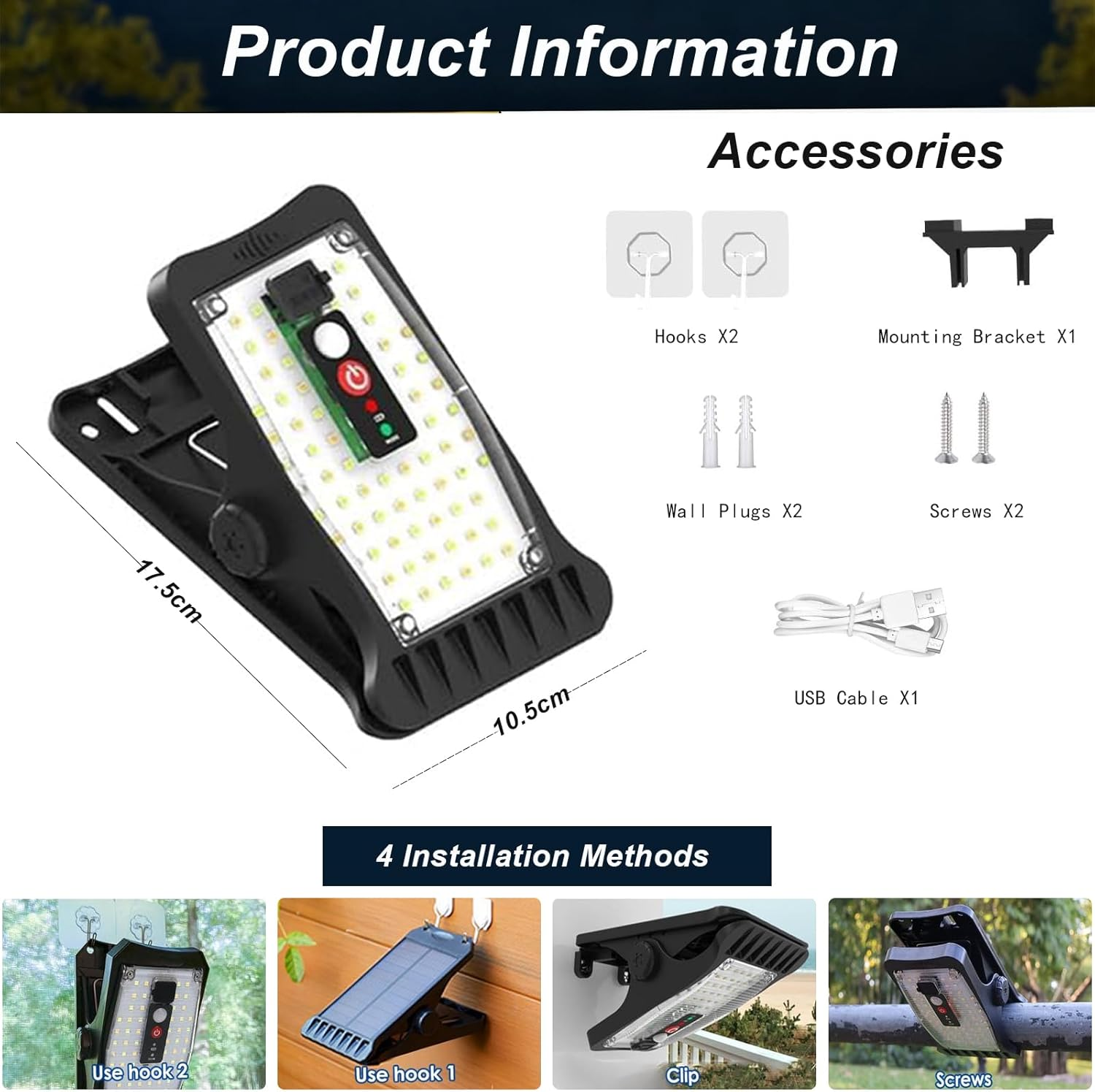 Clip on Solar Lights Outdoor with Motion Sensor, Solar Fence Lights outside Waterproof with 70 Leds, Three-Setting Lighting Modes, 3 Color Temperature, Solar Light for Fence Garage Camping (1 Pack) image number 6