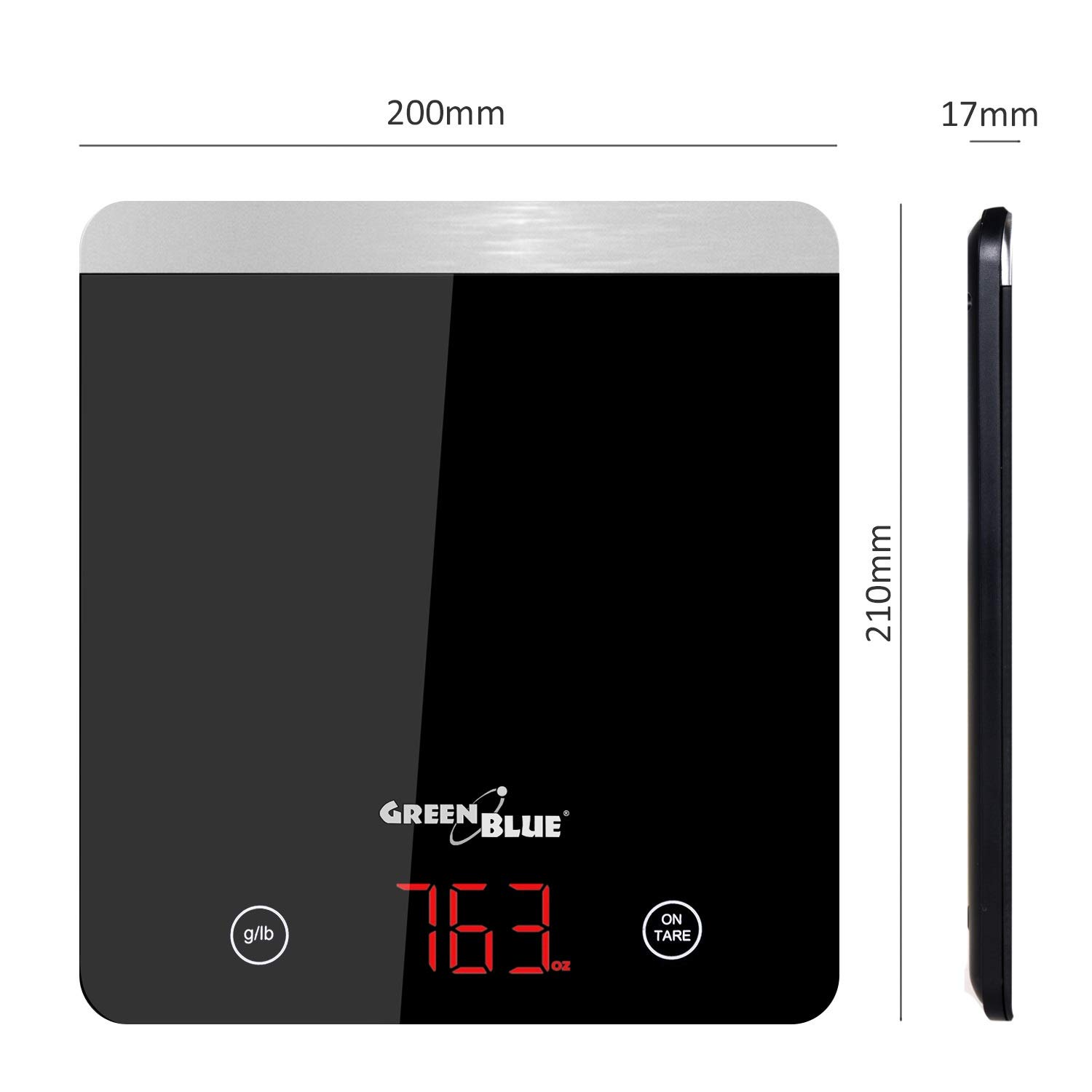 Green Blue GB171 Digital Kitchen Scale LED Display Digital Scale Electronic Scale up to 5Kg Min 1G Tare Function (Black) image number 4