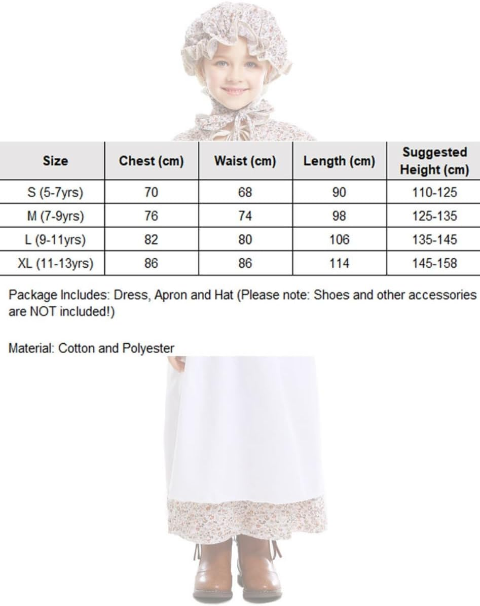 Costume Bay Pioneer Olden Days Costume Pilgrim Frontier Colonial Victorian Book Week Historical Dress Cotton Material School Event Educational Play Attire image number 2