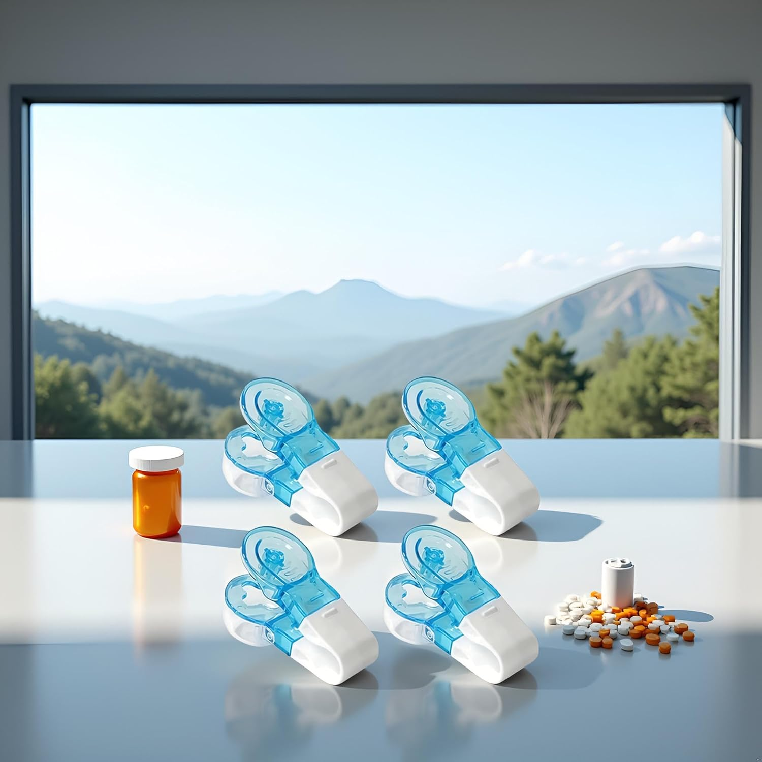 4Pcs Blue Portable Pill Taker Remover, Blister Pack Opener Popper Assistance No Contact Easy to Take Out Portable Travel Tablet Dispenser Pills Extractor Tool Medication Aids, Pill Organizers