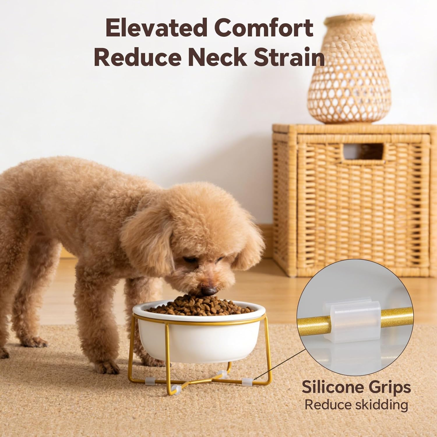 Elevated Ceramic Dog Bowl with Metal Stand - Raised Feeding Dish for Small Dogs and Cats - Ideal for Food or Water - Each Holds 400Ml / 2 Cups (Approx. 200G) - White image number 6