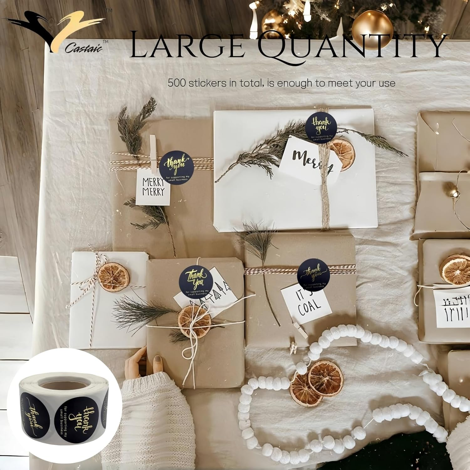 Castaic 500Pcs,1.5 Inch round &ldquo;Thank You&rdquo; Stickers, Business Labels Stickers for Gifts Bags, Envelopes, Packing, Wedding and Others (Black) image number 1