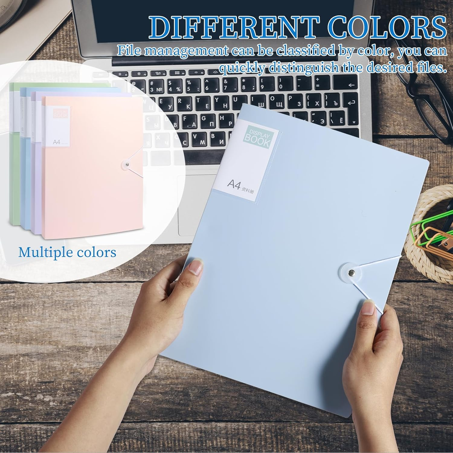 4Pcs A4 Display Book 60 Double Sided Pockets Display Book 30.8X23.6Cm Paper Document Holder Waterproof Paper Storage Organizer Books Plastic Art Presentation Book for School Office Business