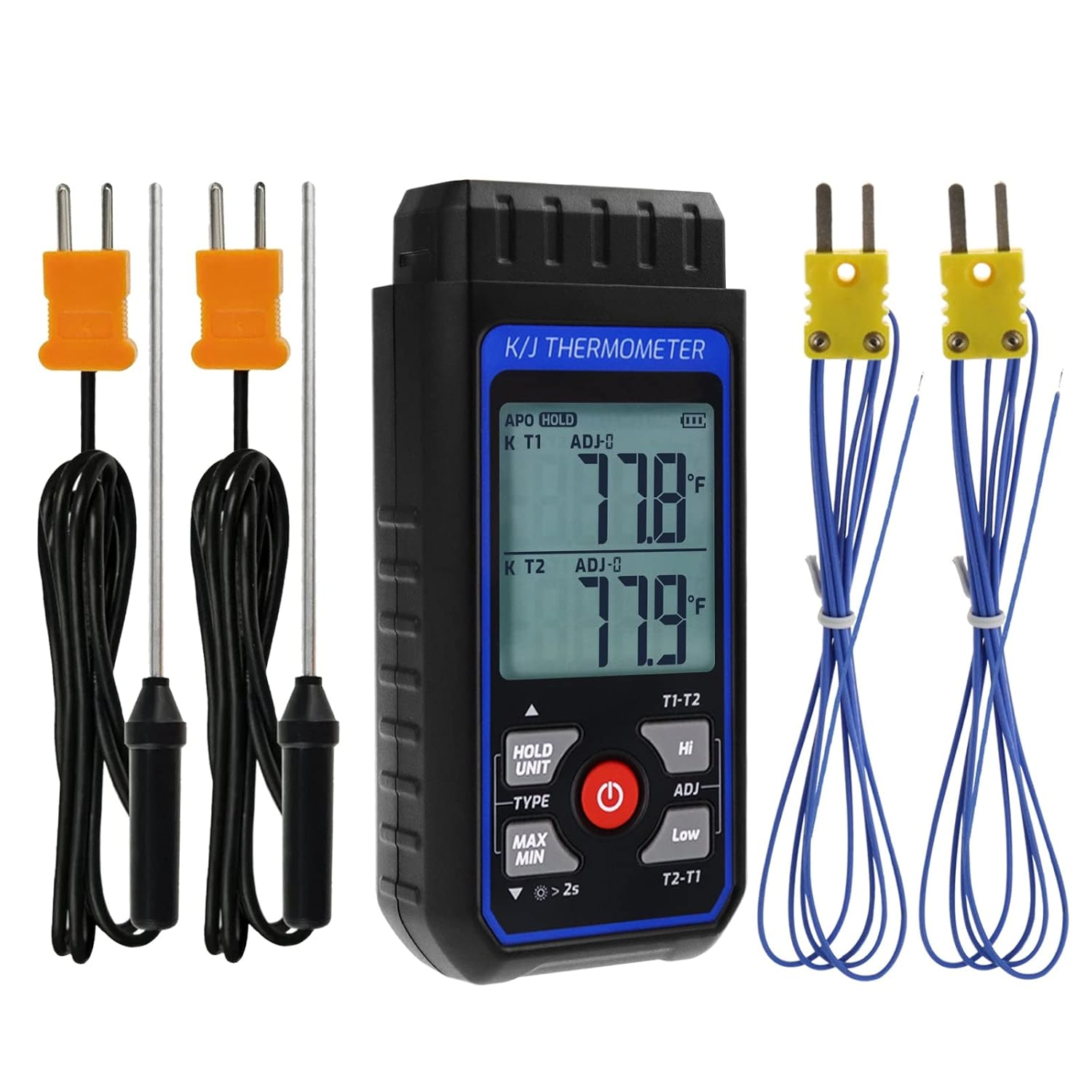 Thermocouple Thermometer HVAC Temperature Meter, Digital Temperature Thermometer with 4 K Type Thermocouple, Dual Channel Temperature Gauge with Alarm & ADJ Compensation (-328~2500℉ Measuring) image number 1