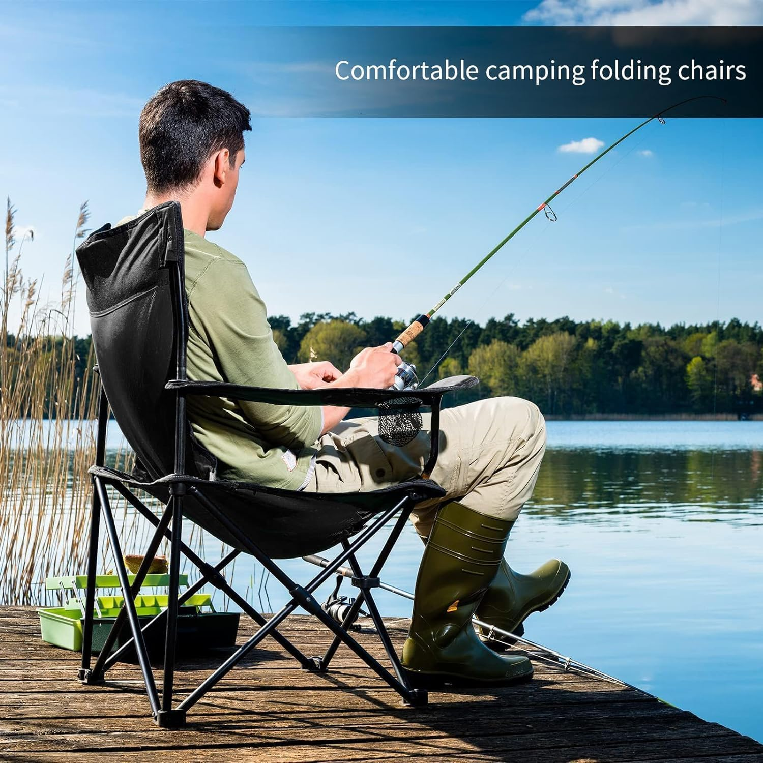 XIULIUU Folding Camping Chairs, Large Portable Chair with Cup Holder and Carry Bag,Lightweight Beach Chair Supports up to 120KG Lawn Chairs & Compact Backpacking Chair for Outdoor image number 2