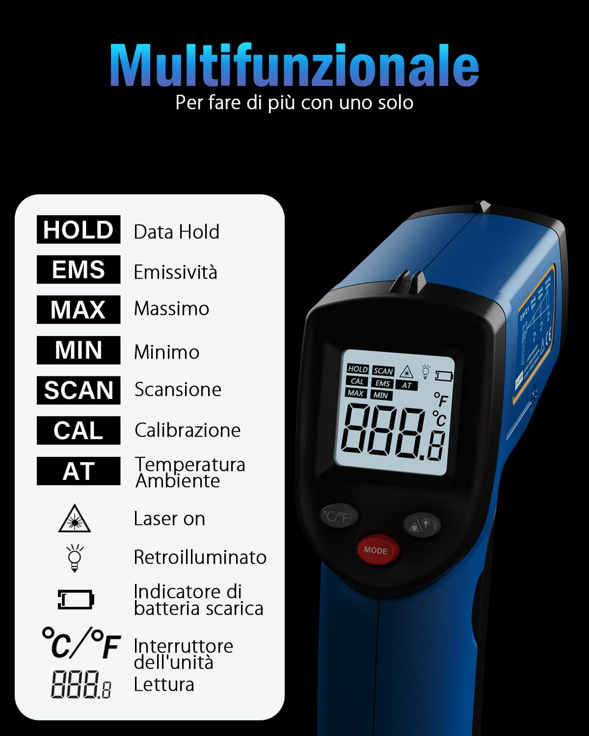 Digital Infrared Thermometer -58 to 986℉ Non-Contact Digital Laser Surface Temperature Gun for Kitchen Pizza Oven Cooking Food BBQ Frying Meat image number 6