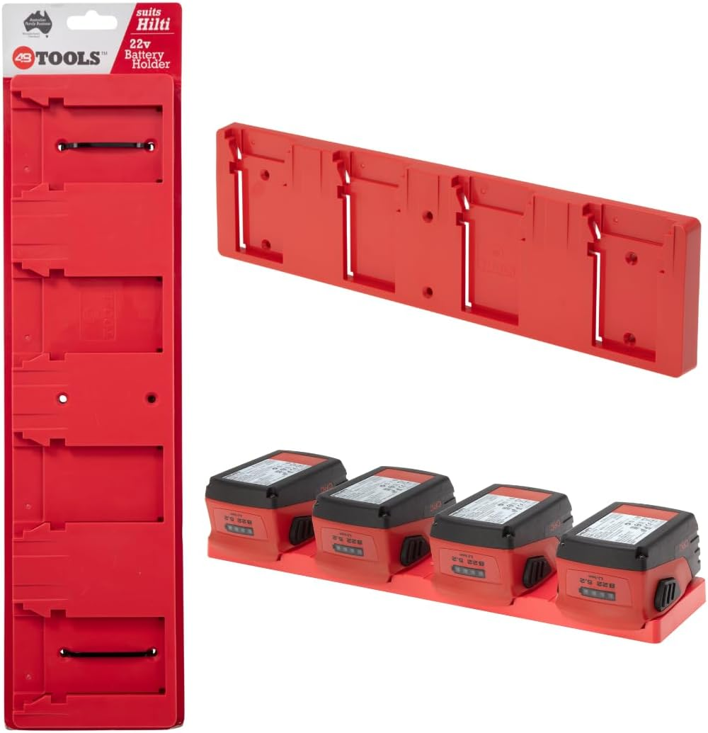Heavy-Duty Wall Mount Battery Holder for Hilti 22V Batteries by 48 Tools - Durable, Easy-Install Design, Uv-Stabilized ABS, Red image number 4