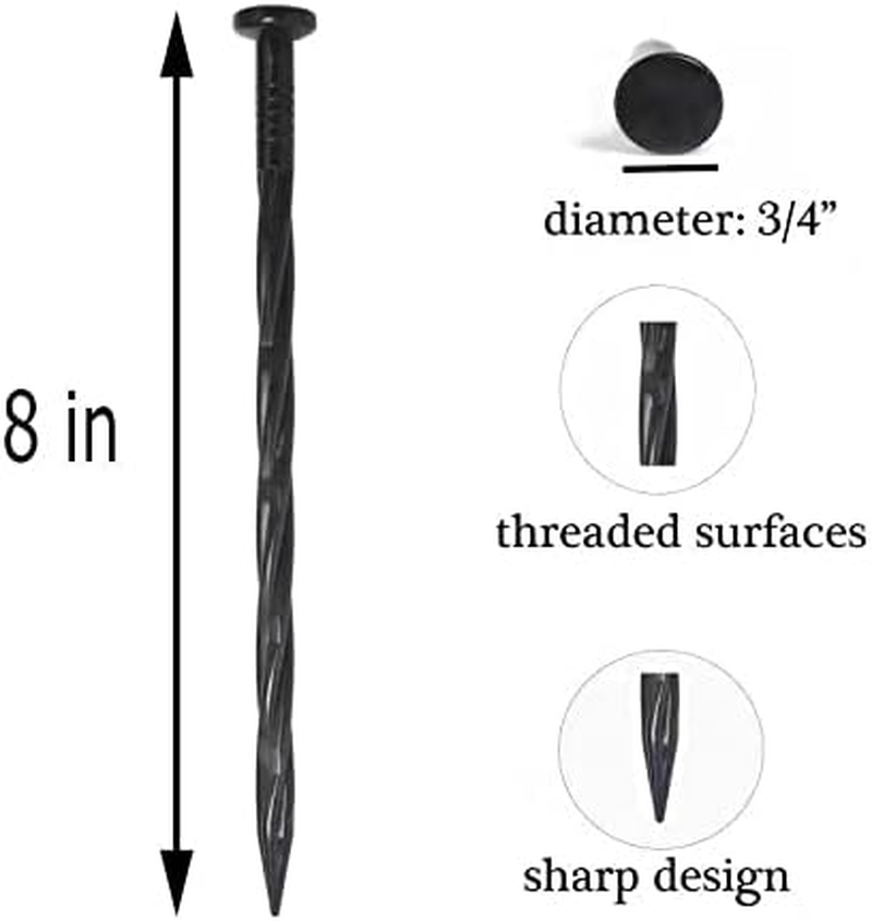 Spiral Landscape Anchoring Spikes,150Pcs 8 Inch Plastic Landscape Spikes,Nylon Landscape Anchoring Spikes for Garden Lawn Yard,Paver,Weed Barrier, Artificial Turf (8In-150 Count) - 8In - 50 Count image number 3