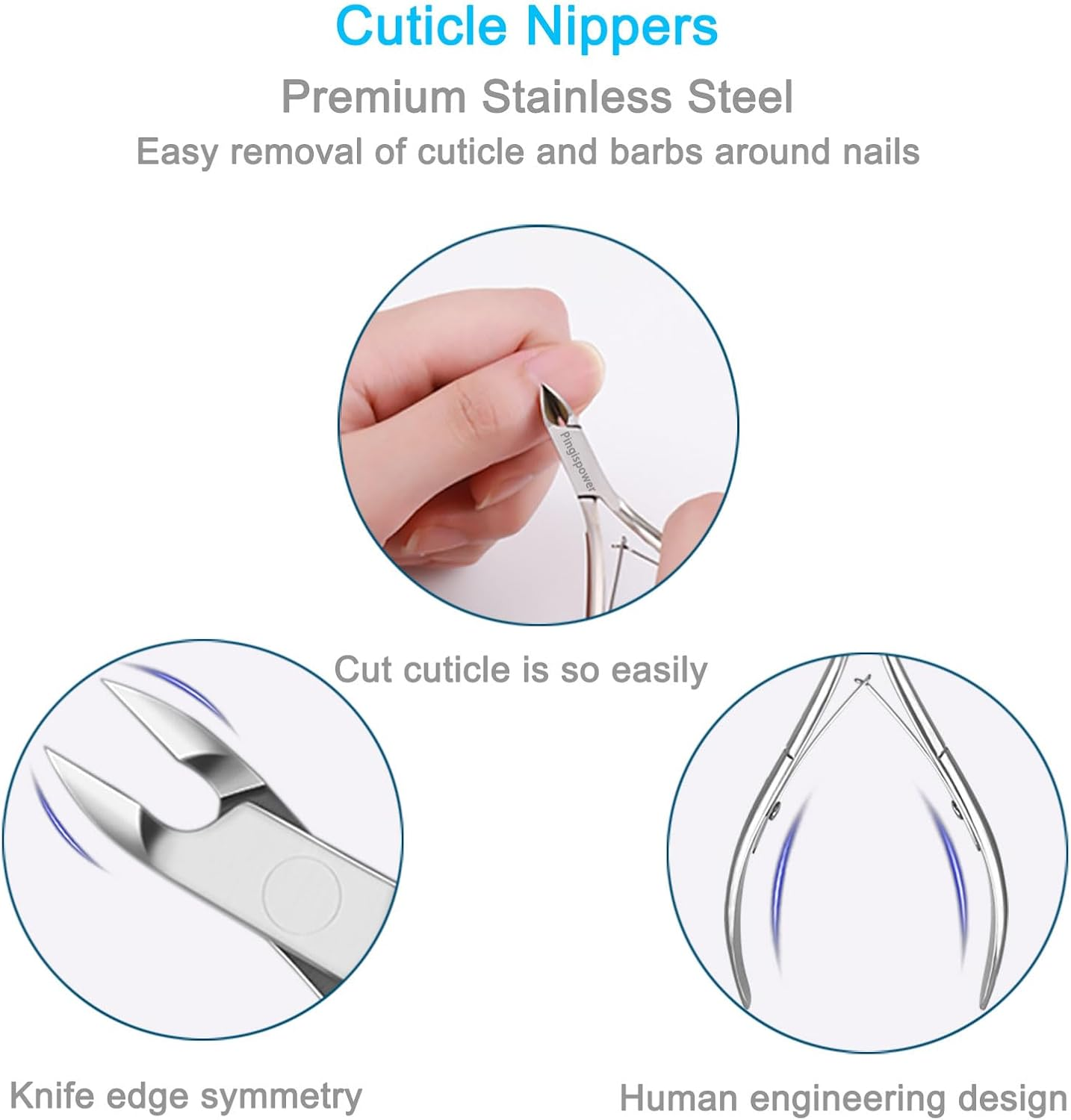 9PCS Cuticle Nippers with Cuticle Pusher Set, Professional Stainless Steel Cuticle Remover Trimmer Fork and Cutter Nail File Buffer Manicure Tools Perfect for Fingernails and Toenails, Travel, Gift image number 5