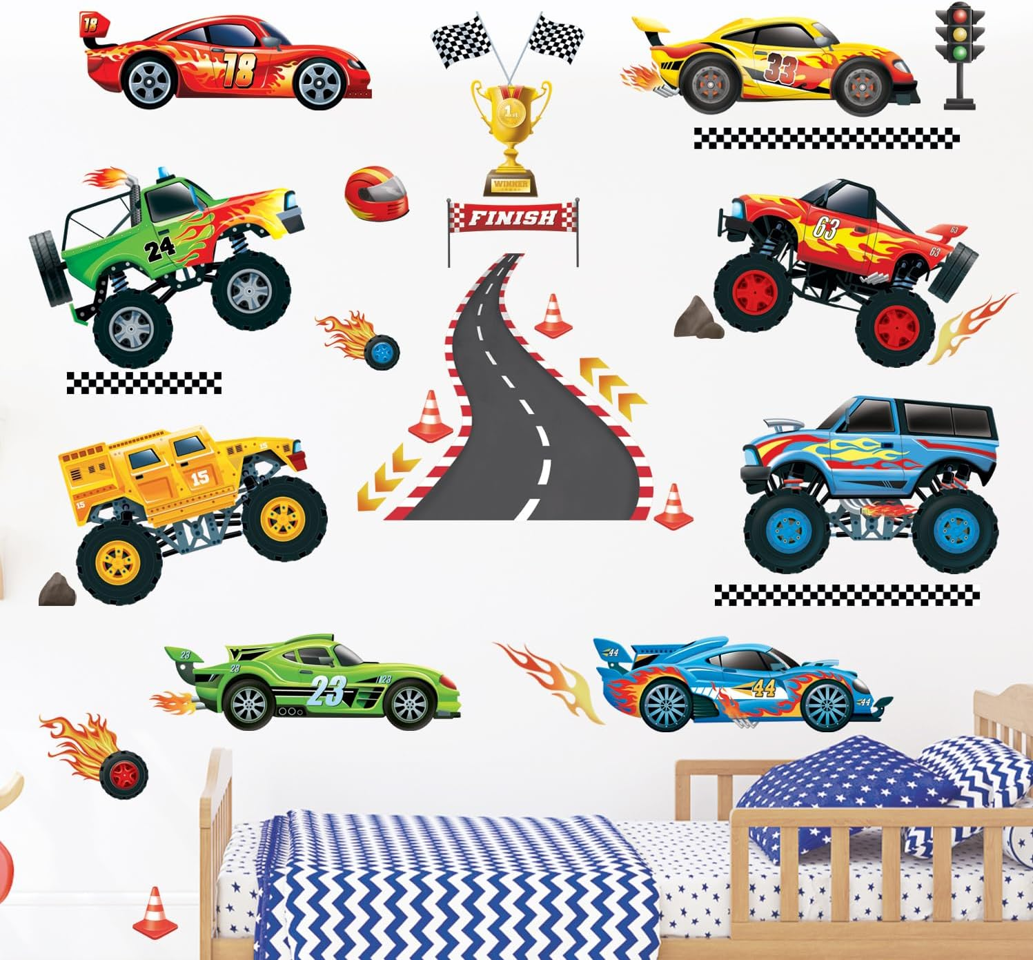 DECOWALL DS9-8083 Racing Car Wall Stickers Boys Decal Vehicles Transports Baby Nursery Kids Bedroom Playroom Bedroom Gift Home Removable image number 6
