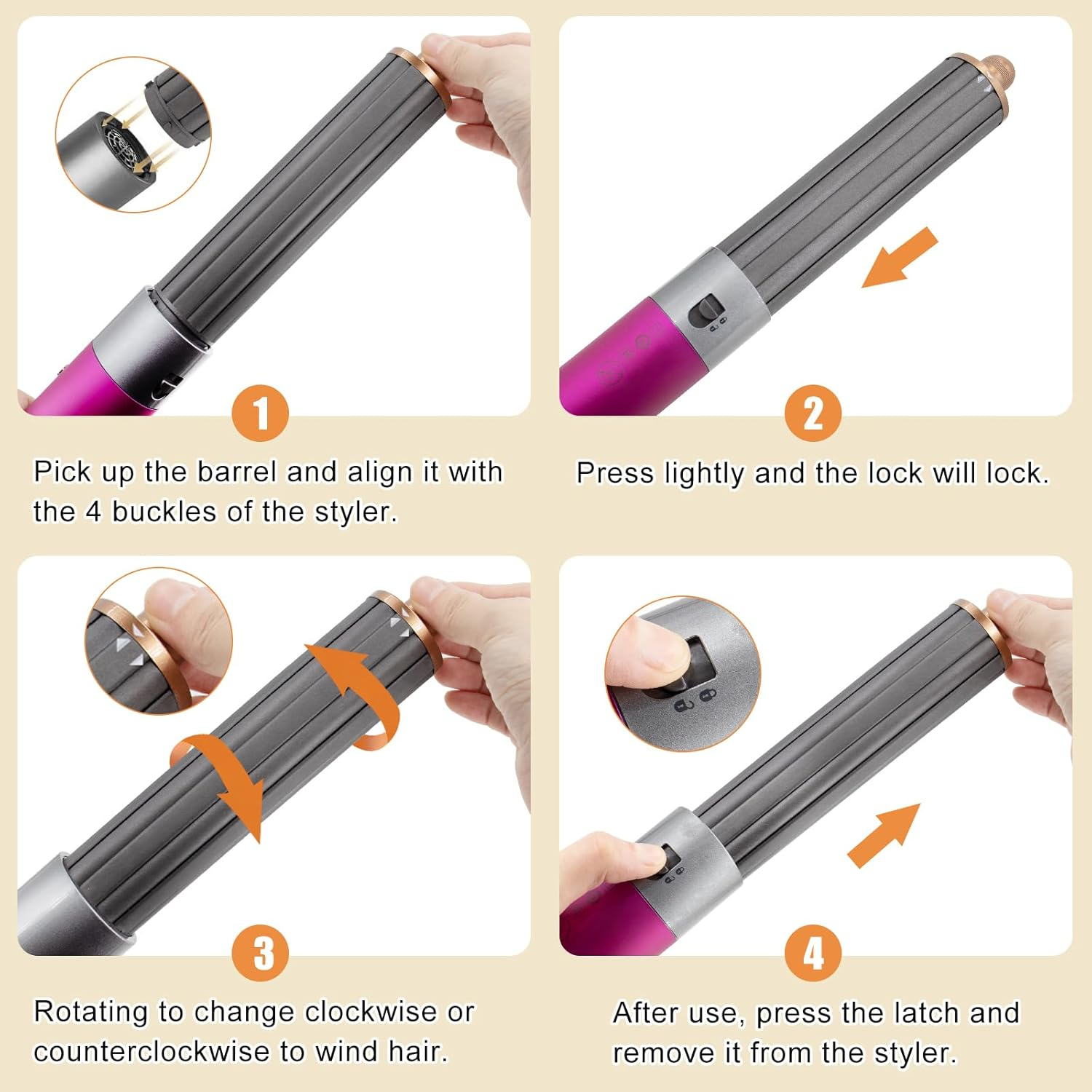 ODASHEN 40MM/1.6 Inch Long Hair Curling Barrels for Airwrap HS05 HS01 Attachment Parts, Cylinder Self-Curling Hair Styler Tool - Nozzle With Wide-Tooth Comb image number 3