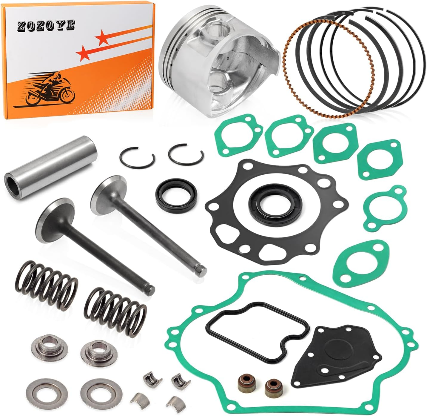 Top End Rebuild Kit Oversize 0.5Mm Piston and Ring Intake Exhaust Valve & Spring Gasket Seal for Club Car DS Precedent Golf Cart FE290 Engine 1992-Up