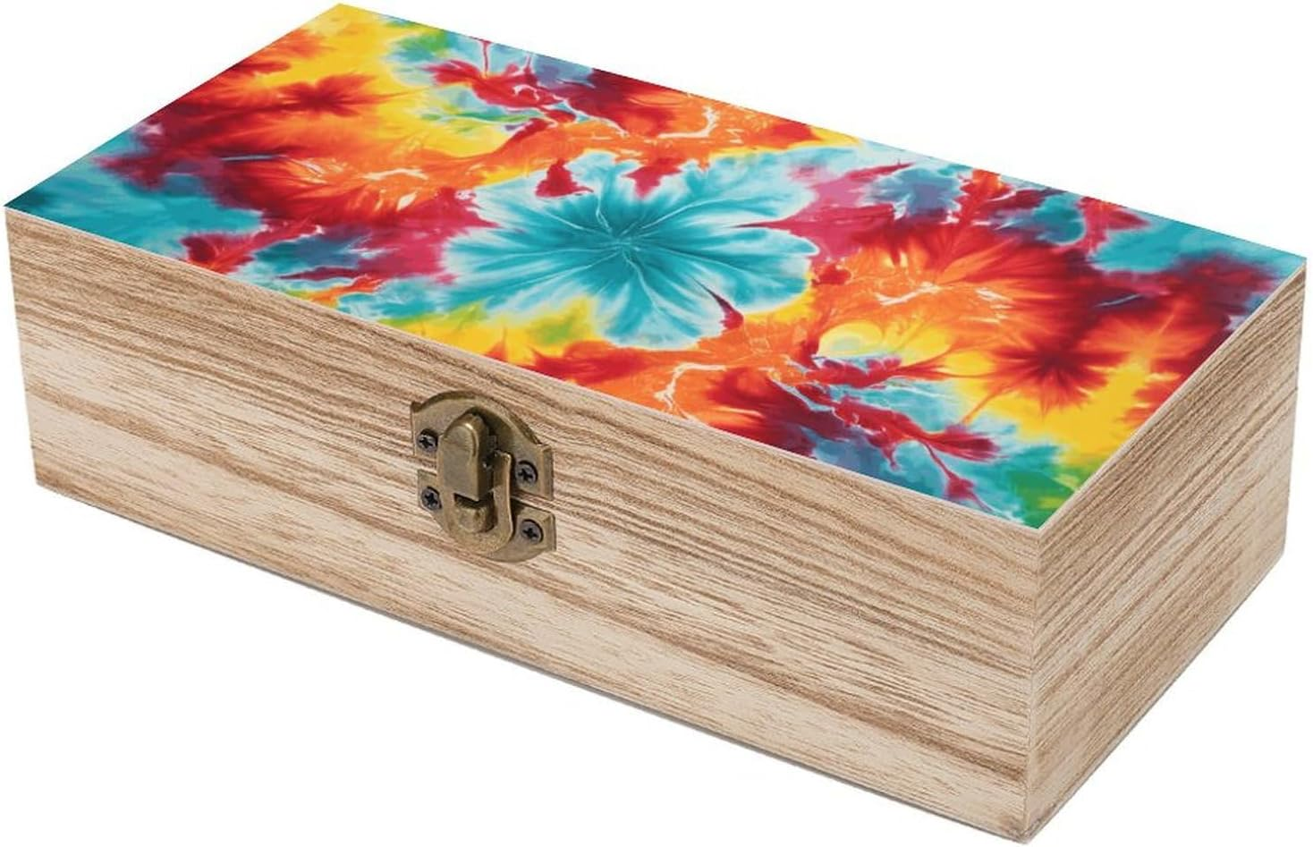 Color Tie Dye Wooden Box Wood Wedding Keepsake Boxes with Lids Small Decorative Boxes Lightweight Wooden Memory Storage Box for Crafts Keepsakes Jewelry Photo Letter Storage image number 3