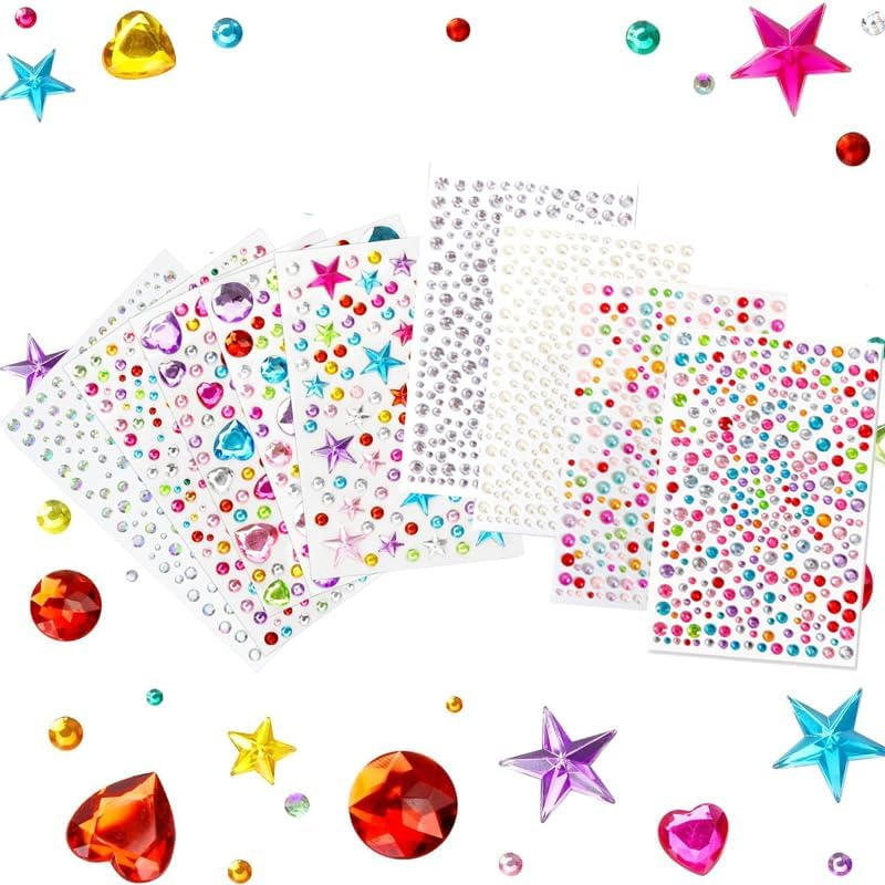 Face Gems&mdash;Glittering Diamond-Like, Multi-Shape&mdash;For Makeup Accents, Craft Projects, Decoration&mdash;Great for Beauty Lovers, DIY Enthusiasts (9 Sheets, 2271Pcs, Cute Designs) image number 2