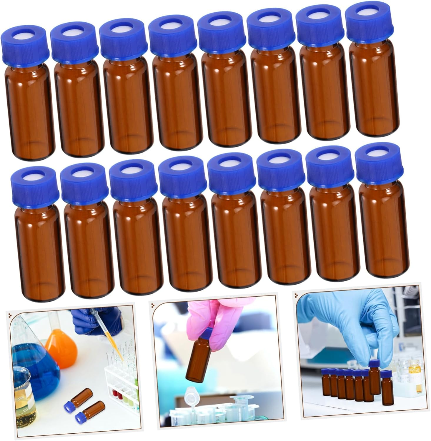 FUNOMOCYA 2Ml Amber Glass Vials Caps 100-Piece Set Brown Sampling Bottles for Laboratory Use Small Glass Jars for Essential Oils Travel-Friendly Storage image number 3