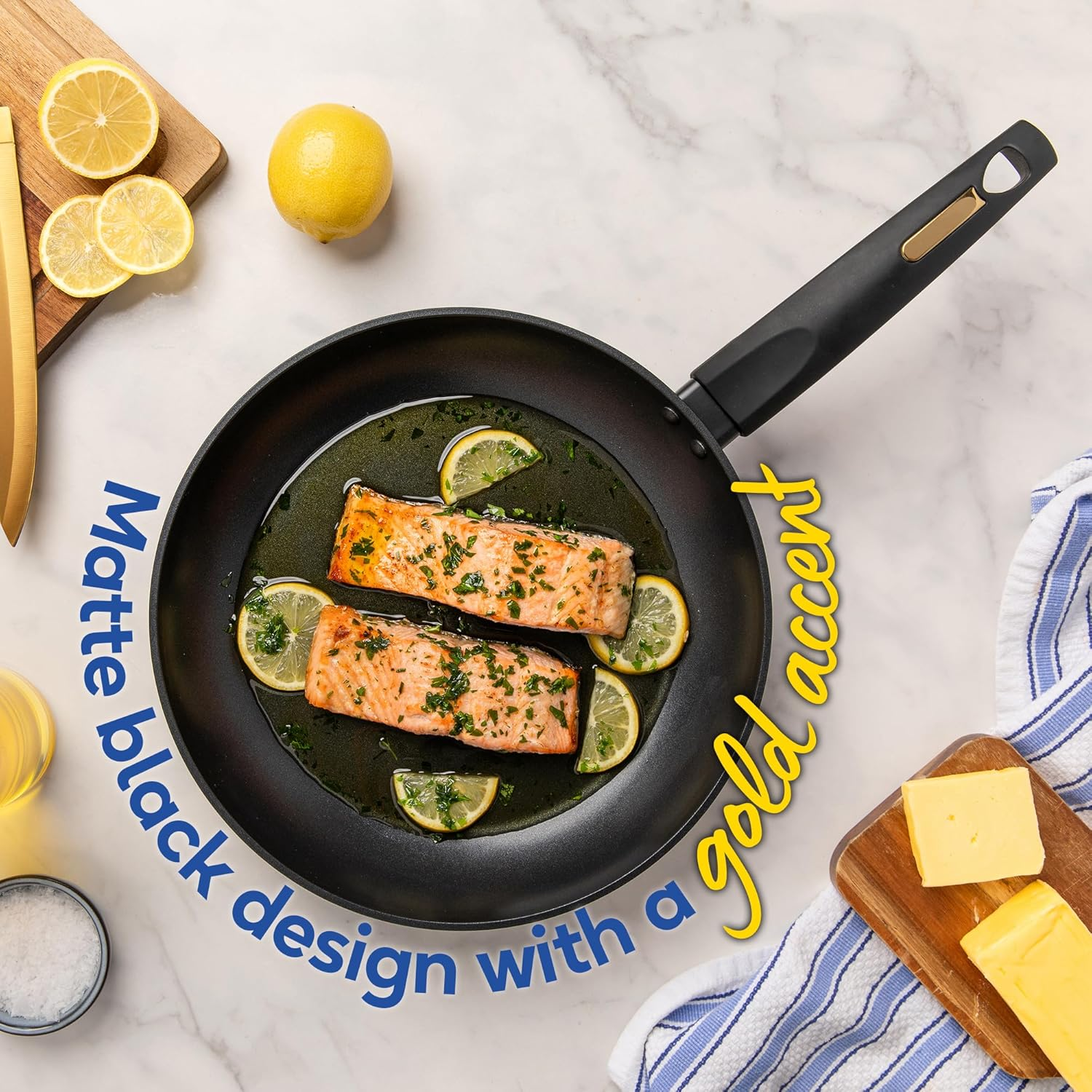 Russell Hobbs Noir Gold 30Cm Frypan, RHCW30FNG, Induction Compatible, Soft Touch Bakelite Handle, Easy Clean Non-Stick Surface, Stylish Gold Accents image number 2