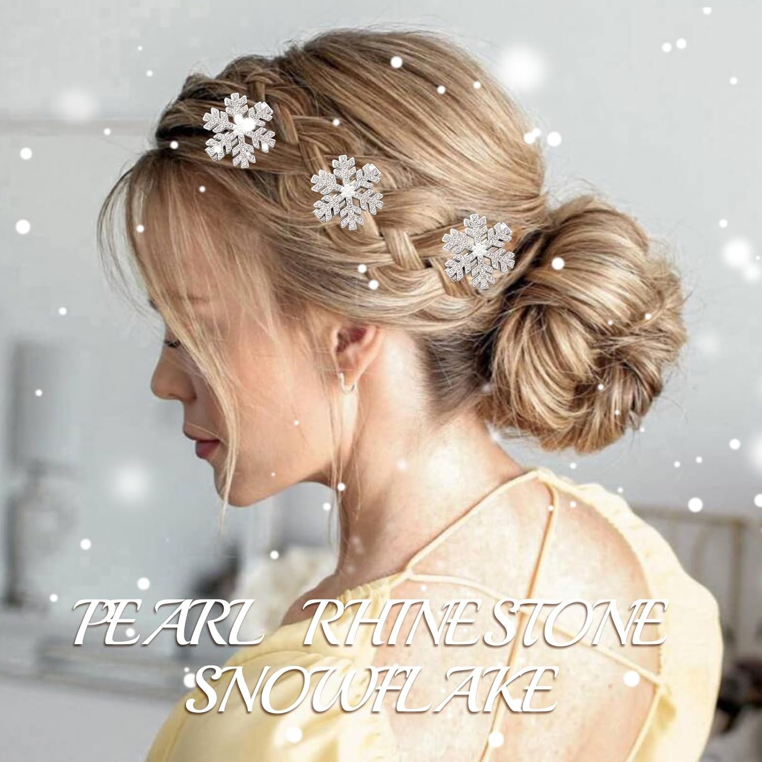 BUOKSLLY Pack of 8 Glittering Snowflake Hair Pins with Rhinestones, Christmas Hair Accessories with Rhinestones, Hair Clip Silver, Decoration for Women and Girls (Silver) image number 5