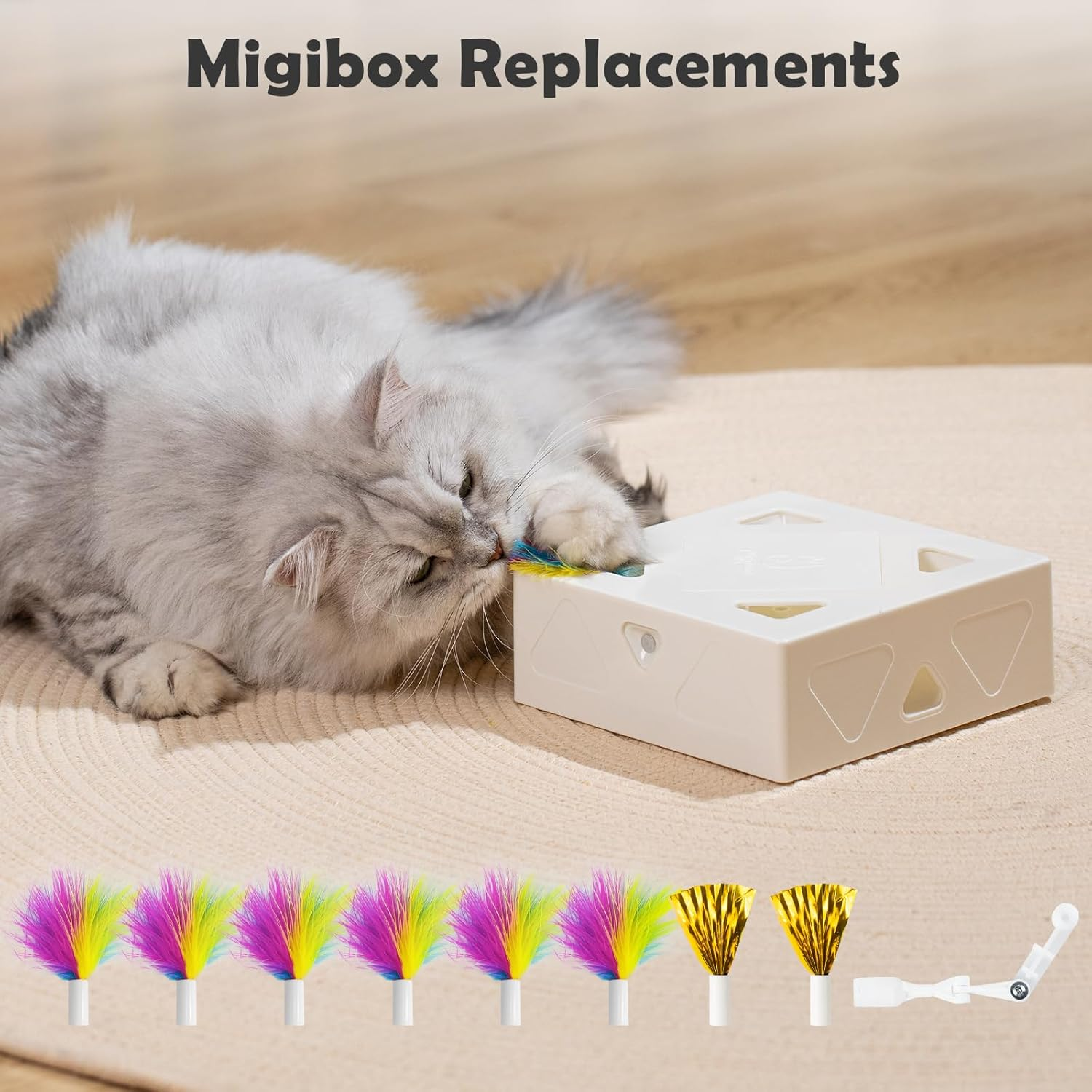 Migipaws Upgrade Rainbow Feather Replacement for Migipaws Migibox Cat Toy, 6Pcs Rainbow Feather + 2Pcs Free Mylar Refills image number 4