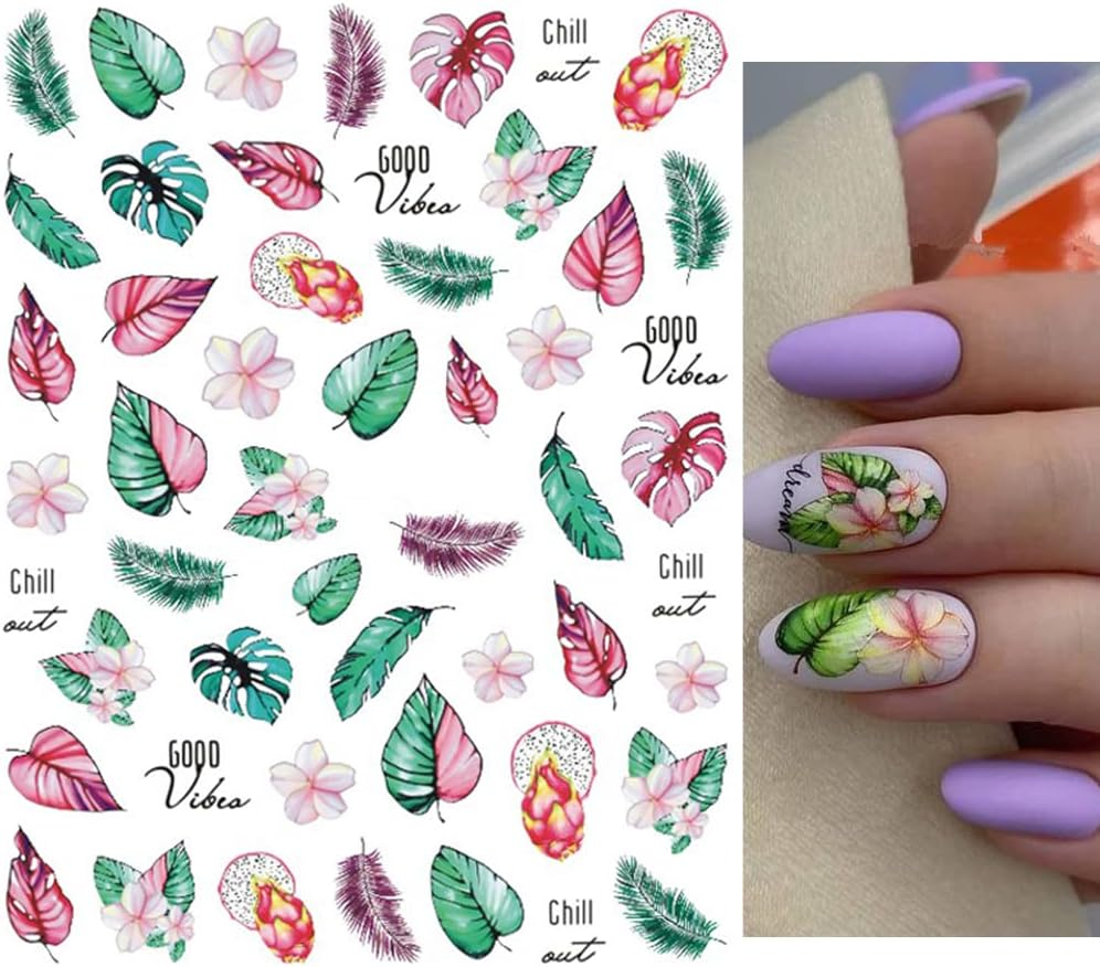 Flower Nail Art Stickers Decals, Watercolor Royalblue White Flowers 3D Nail Stickers 6PCS Butterfly Floral Leaves Nail Decals for Acrylic Nails Summer Nail Art Decorations Supplies Manicure Decor Tips image number 3