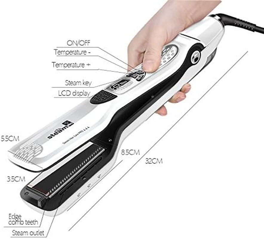 Steam Hair Straightener, Salon Professional Nano Titanium Ceramic Steam Flat Iron Hair Styler with Removable Teeth Comb + Digital LCD + 5 Level Adjustable Temperature + Auto Temperature Lock (White) image number 2