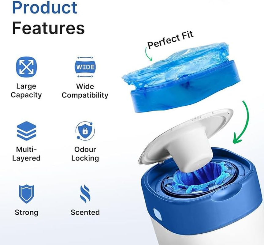 9 Pack 4.5 Meters Nappy Bin Refill Bags，Premium Quality Disposable Diaper Bags Designed to Reduce Leaks, Holds up to 2880 Diapers &ndash; Compatible with Diaper Pail Cassettes for All Models image number 2