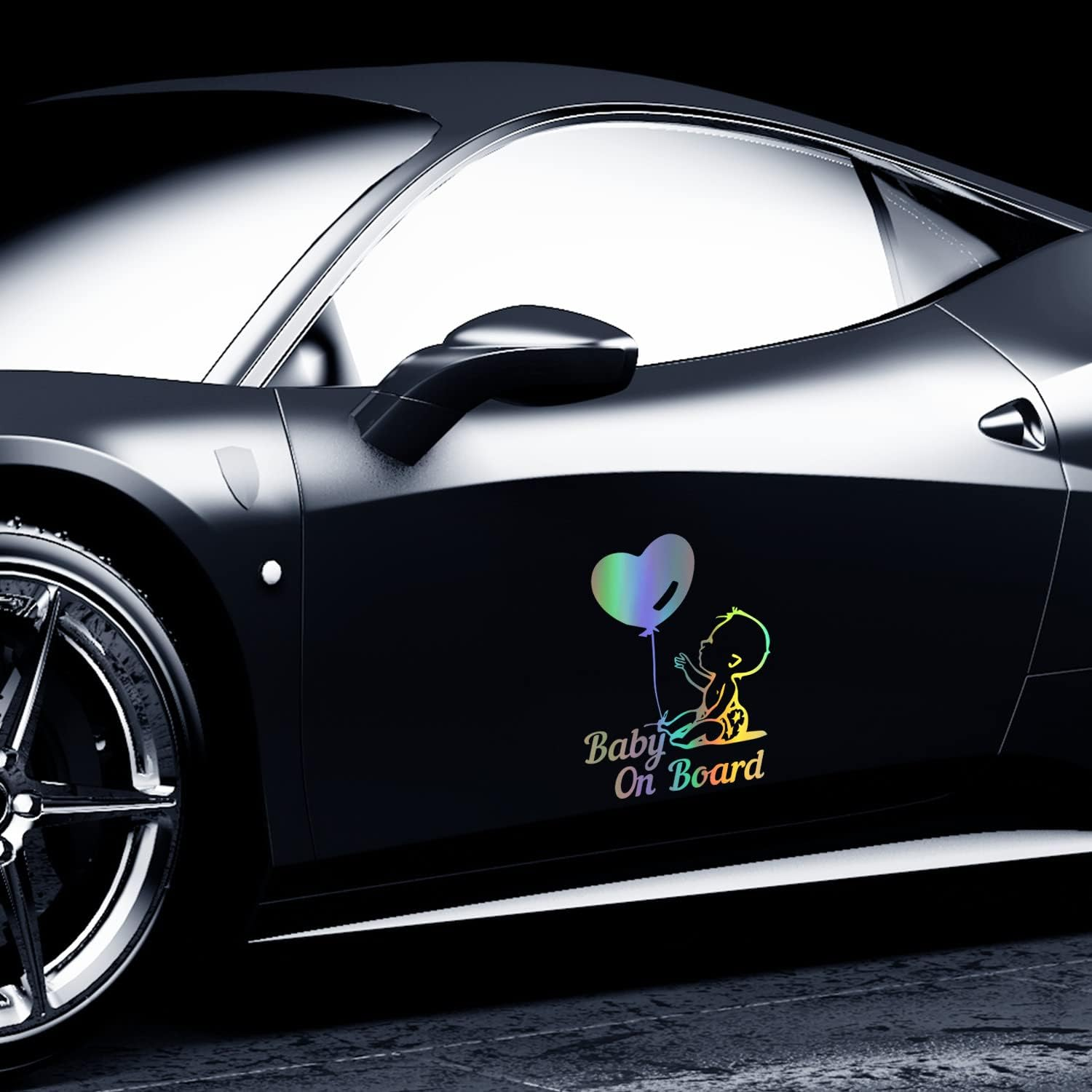 Vesvory 2Pcs Balloon Baby in the Car Stickers, Funny Baby on Board Sticker Baby Safety Sign Die Cut Vinyl Stickers Cute Baby Window Bumpers Car Sticker (Rainbow Blue) image number 1