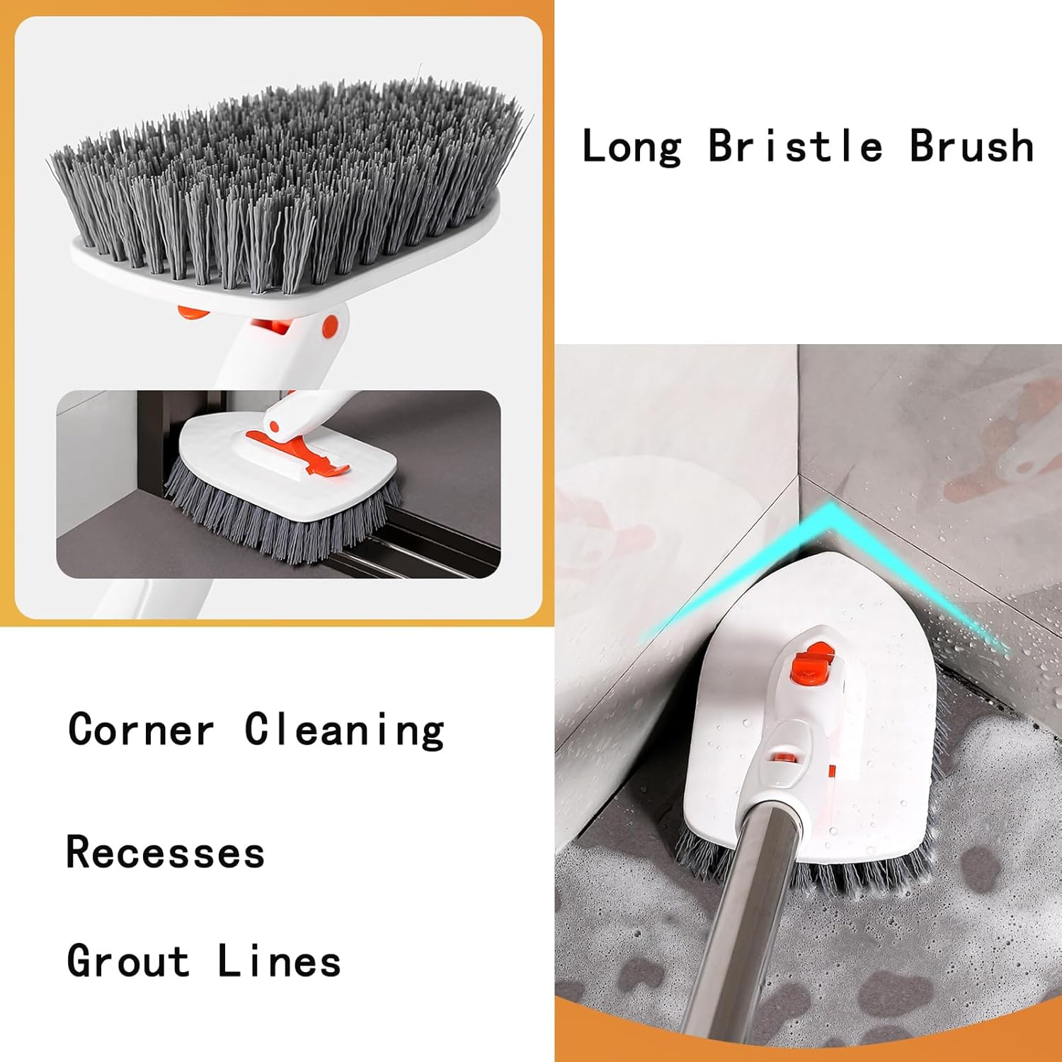 54Inch Adjustable Tub and Tile Scrubber, Scrub Cleaning Brush with Long Handle, with 1 Stiff Bristles,1Microfiber Pad and 2 Sponge Brush, for Cleaning Bathroom Shower Bathtub Glass Tile Floor image number 3