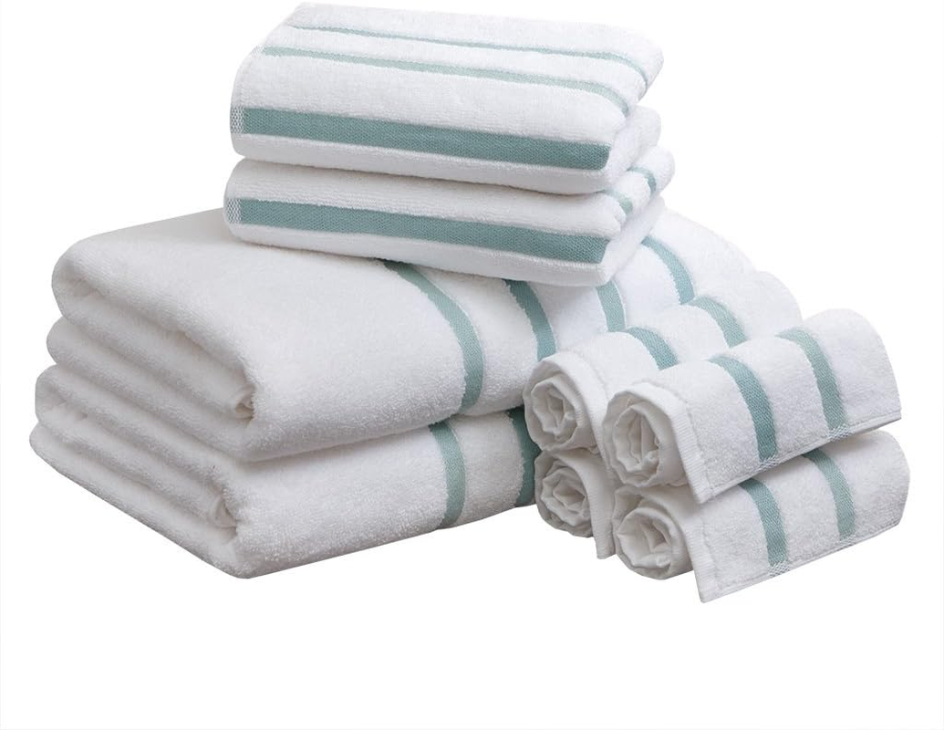 Comfort Spaces Cotton 8 Piece Bath Towel Set Striped Ultra Soft Hotel Quality Quick Dry Absorbent Bathroom Shower Hand Face Washcloths, Multi-Sizes, Zero Twist Charcoal 8 Piece
