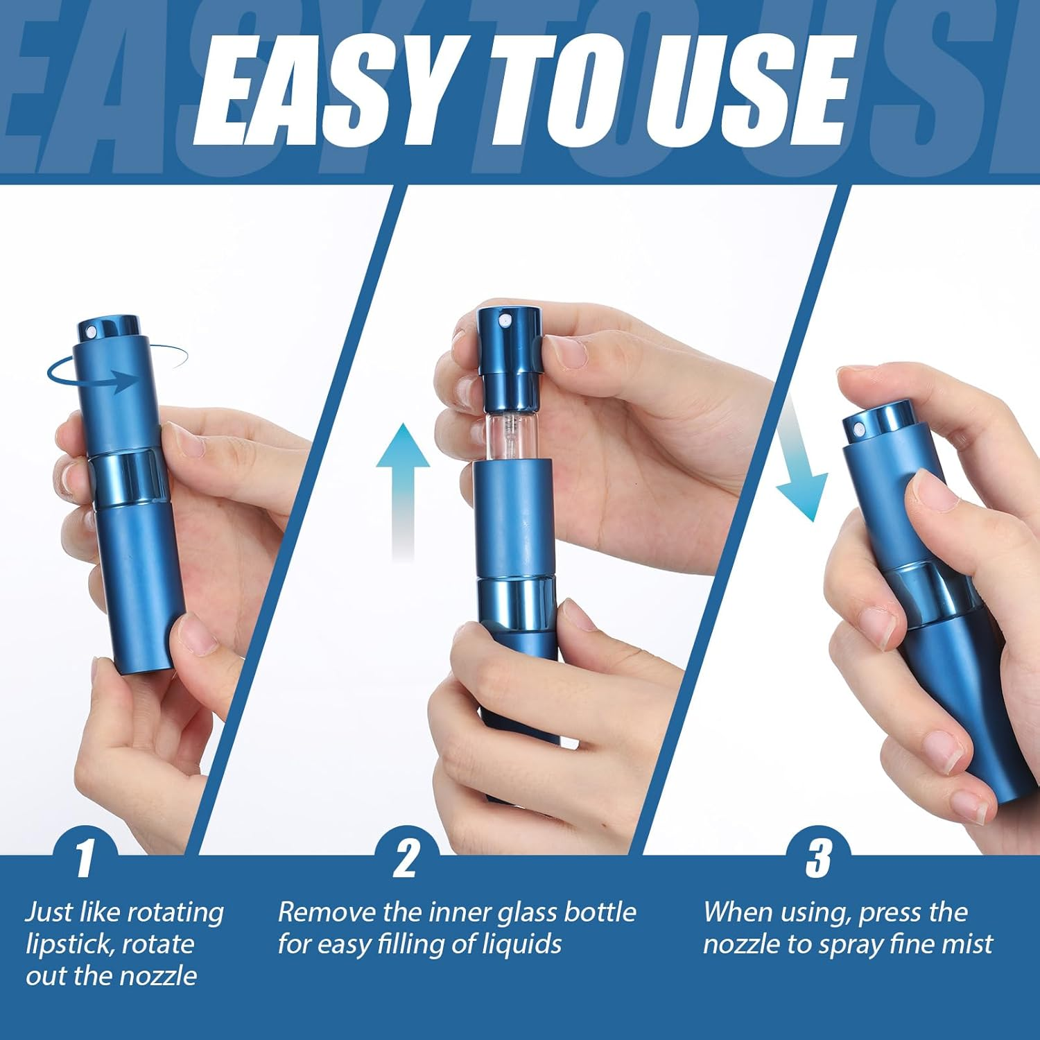 3 Pcs Travel Perfume Atomizer Refillable Mini Portable Sprayer Bottle Empty with Plastic Spring Dropper and Pump Head Dispensers and Metal Funnels for Women Men image number 4