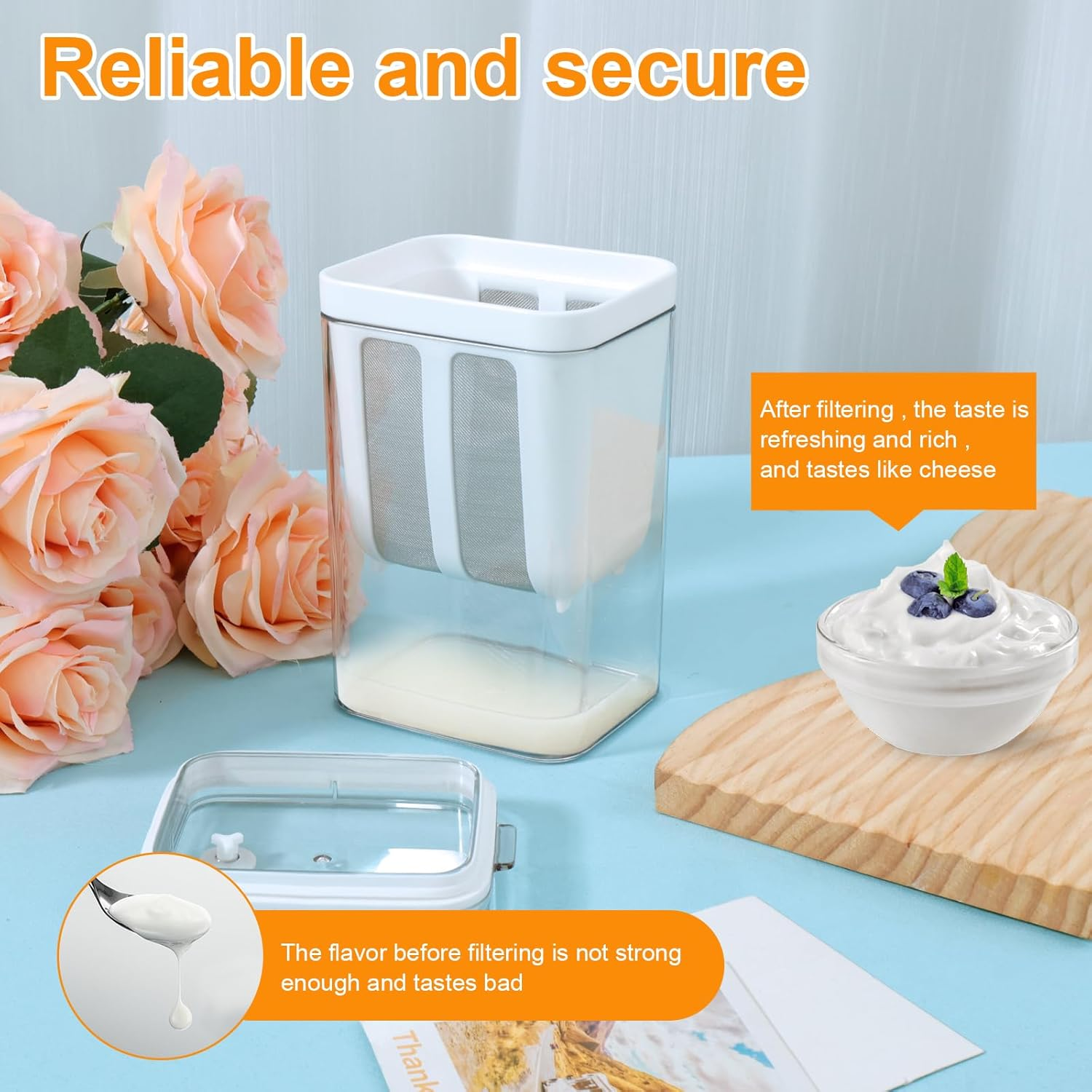 Yogurt Strainer, 1100ML Ultra Fine Yogurt Maker Strainer with Filter Cloth, Greek Yogurt Maker, Reusable Multipurpose Strainer Stainless Steel Yogurt Filter for Yogurt, Cheese, Fruit, Juice image number 5