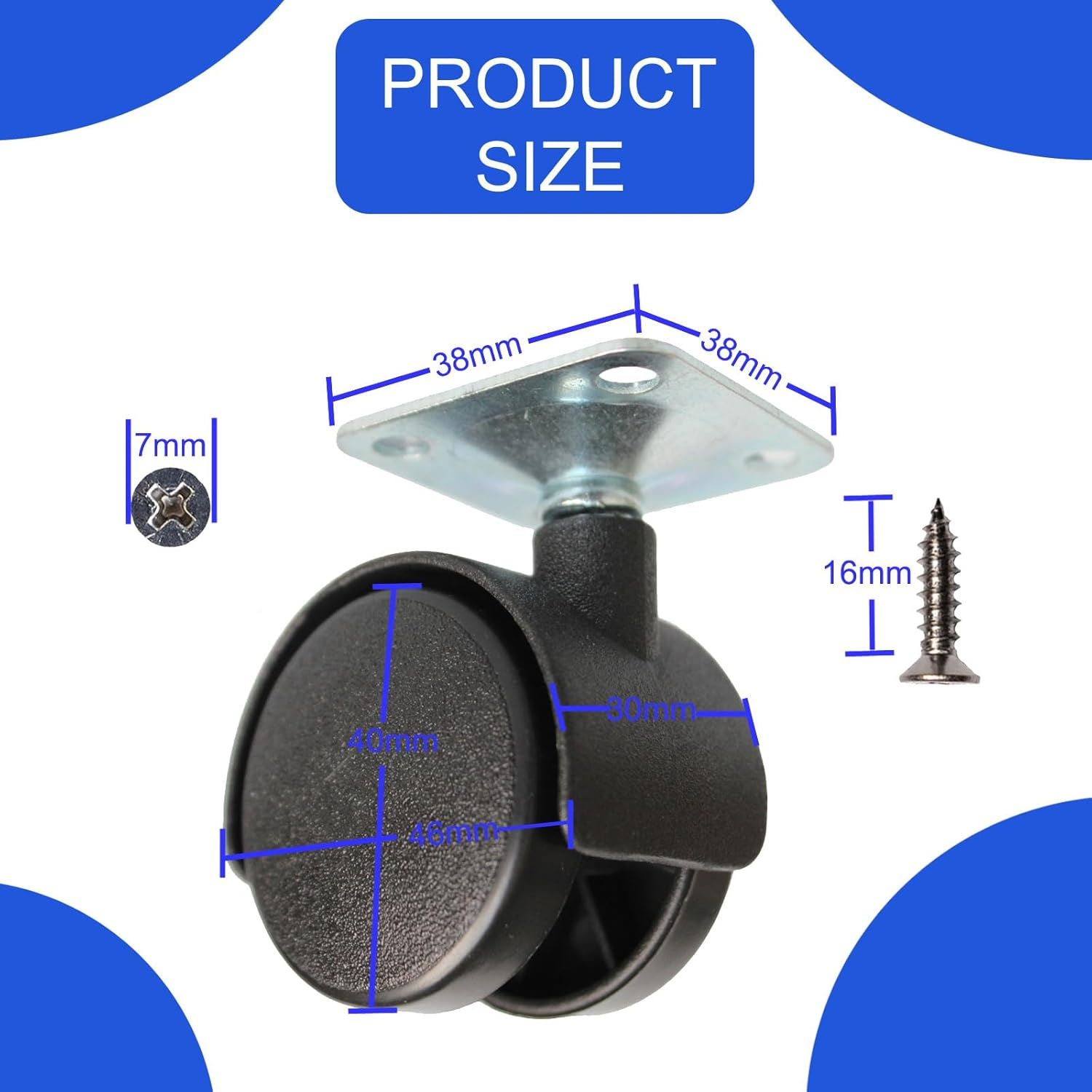 Dalyndar Furniture Casters 1.5 Inch Swivel Wheels Replacement Universal Rollers Suit for Move Small Cabinet Table Desk Drawer Cart Shelf Planter, 4Pcs Nylon Castors Screw in Wheels Loading Upto 200Lbs image number 4
