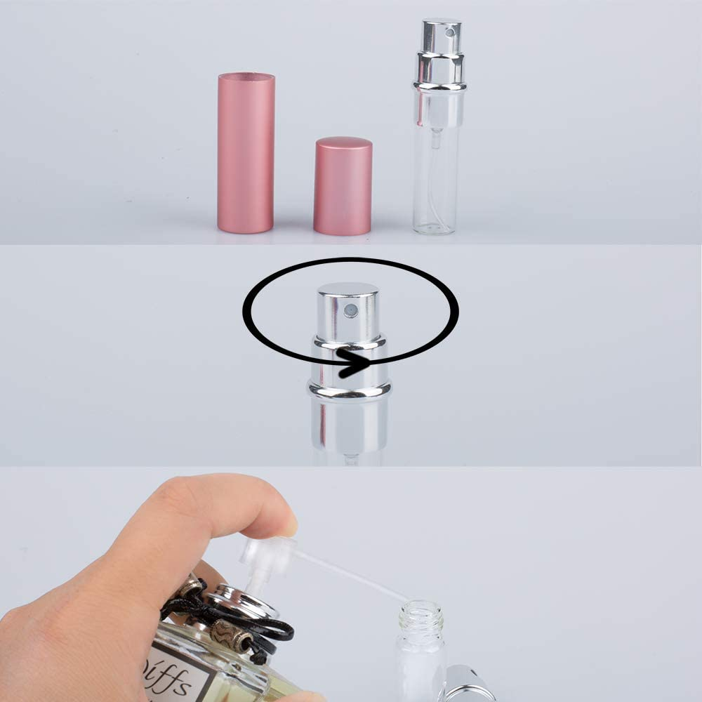 Sonku 6 Pcs 5Ml Portable Mini Refillable Perfume Spray Bottle, Empty Atomizer Scent Pump Case with 6 Pcs Perfume Refill Pump for Travel Purse and Outdoor Activities-Black,Gold,Silver,Red,Blue,Pink image number 5