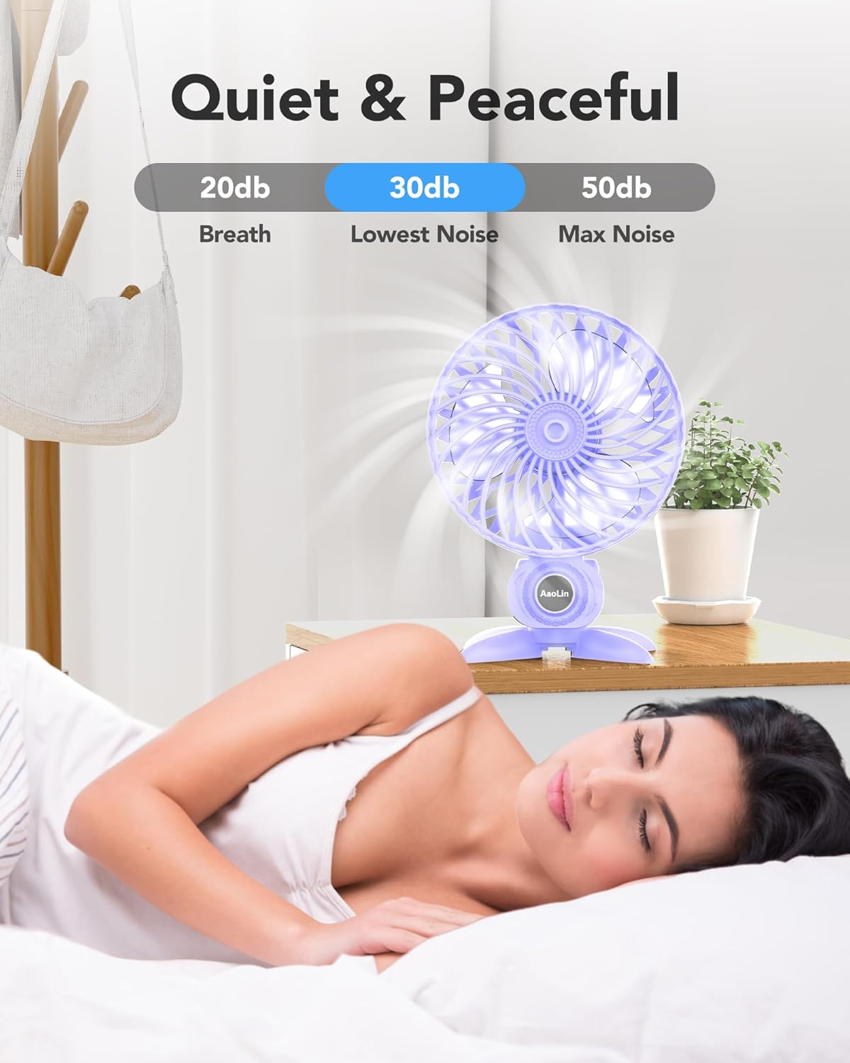 Aaolin USB Small Fan, Desk Fans with CVT Variable Speeds, Strong Cooling Airflow, Quiet Portable, Desktop Mini Personal Fan for Room, Home,Office, Bedroom-Usb Powered (Purple) - Blue image number 4