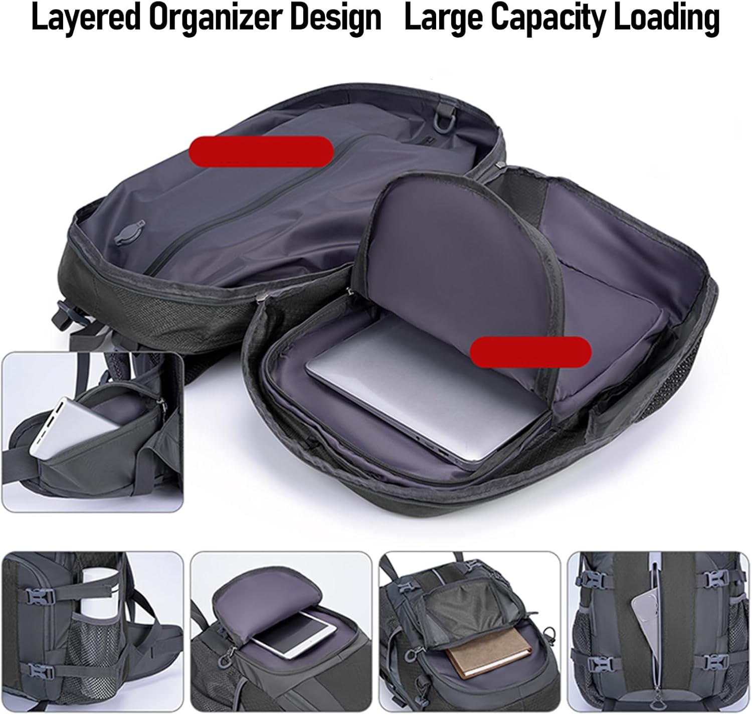 Vacuum Backpack, 43L Large Waterproof Travel Vacuum Compression Backpack (18-20Pcs Spring and Autumn Clothes) with 16 Inch Laptop Compartment & Air Pump & Reflective Strip (Black) image number 6