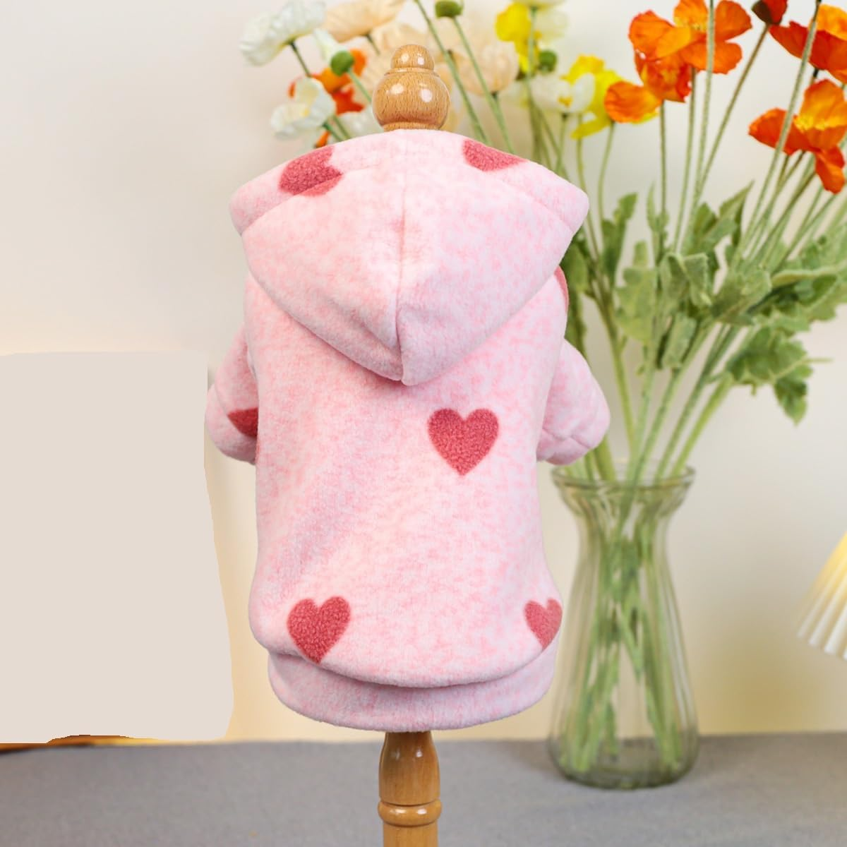 Dog Hoodies for Small Dog Clothes with Cute Heart Pattern Cat Hooded Pet Sweatshirt for Kitten (Pink, L) image number 5