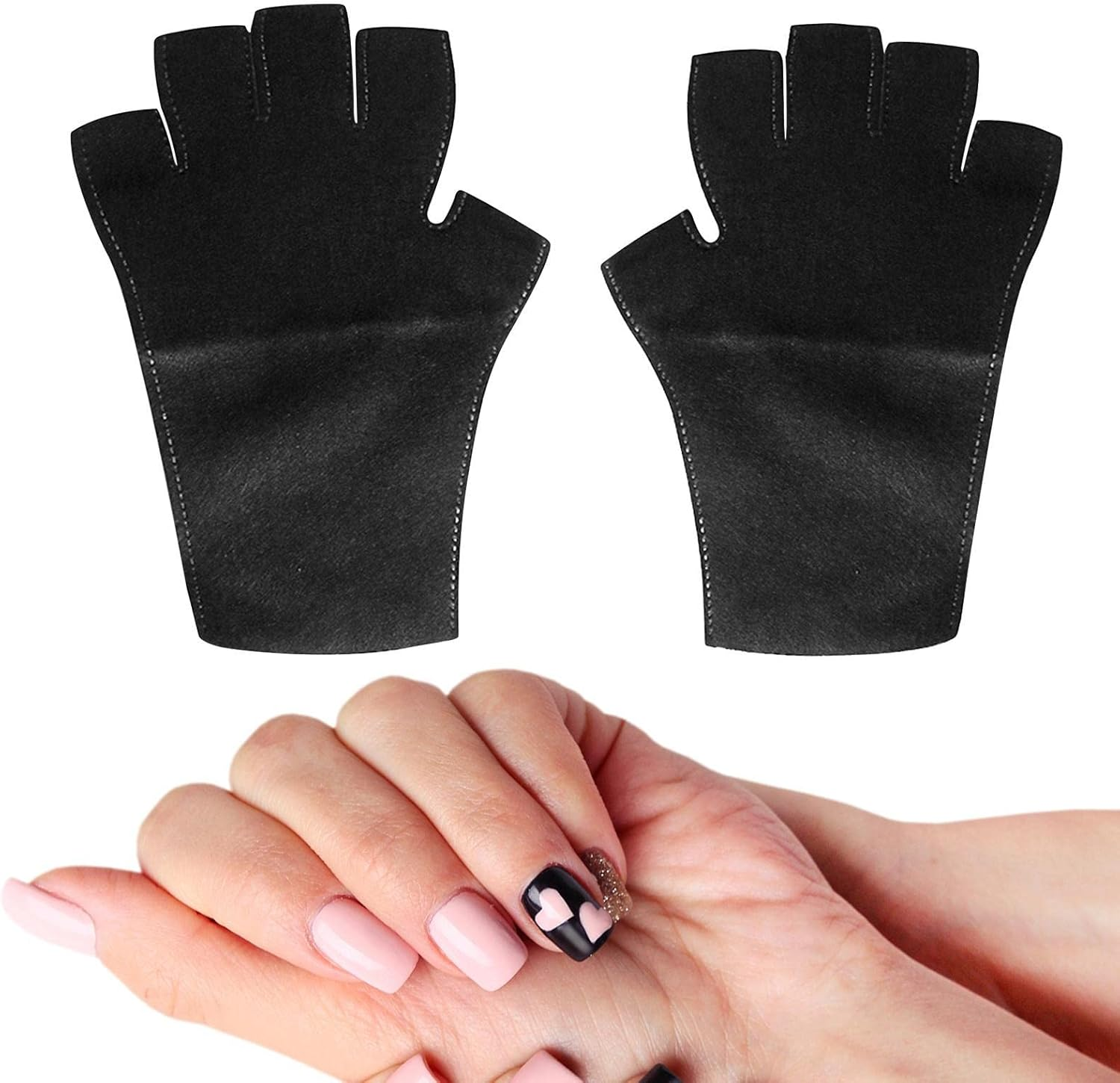 UV Protection Gloves - Fingerless Gloves for Lamp Light,Upf 50+ Black Skin Care Gloves for Nails, Nail Arts, Manicures Pologmase image number 1