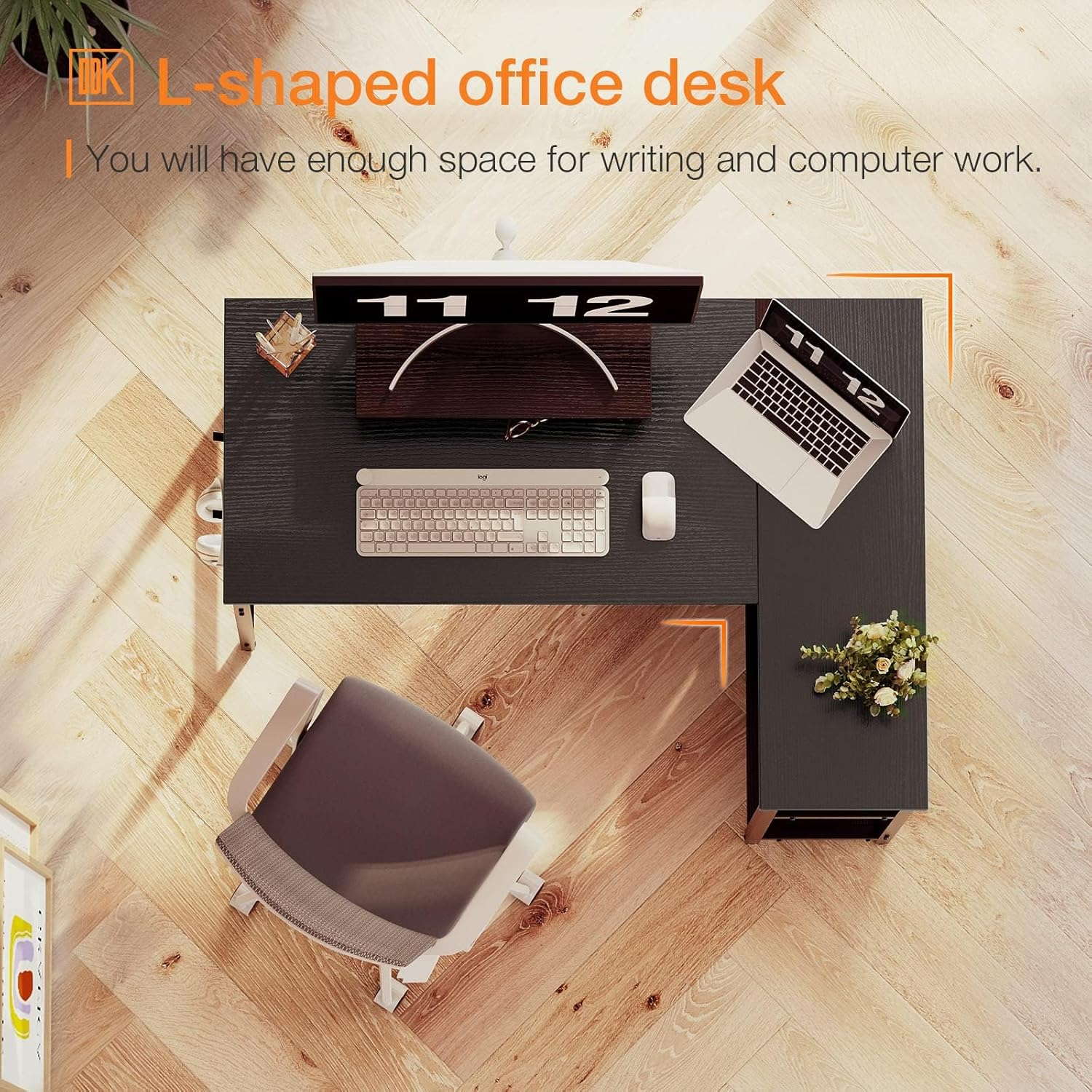 ODK L Shaped Computer Desk with Reversible Storage Shelves, 100 * 70 * 87.7Cm, Corner Desk with Monitor Stand&Headphone Hook, Home Office Desk, Modern Simple Writing Table, Black image number 1