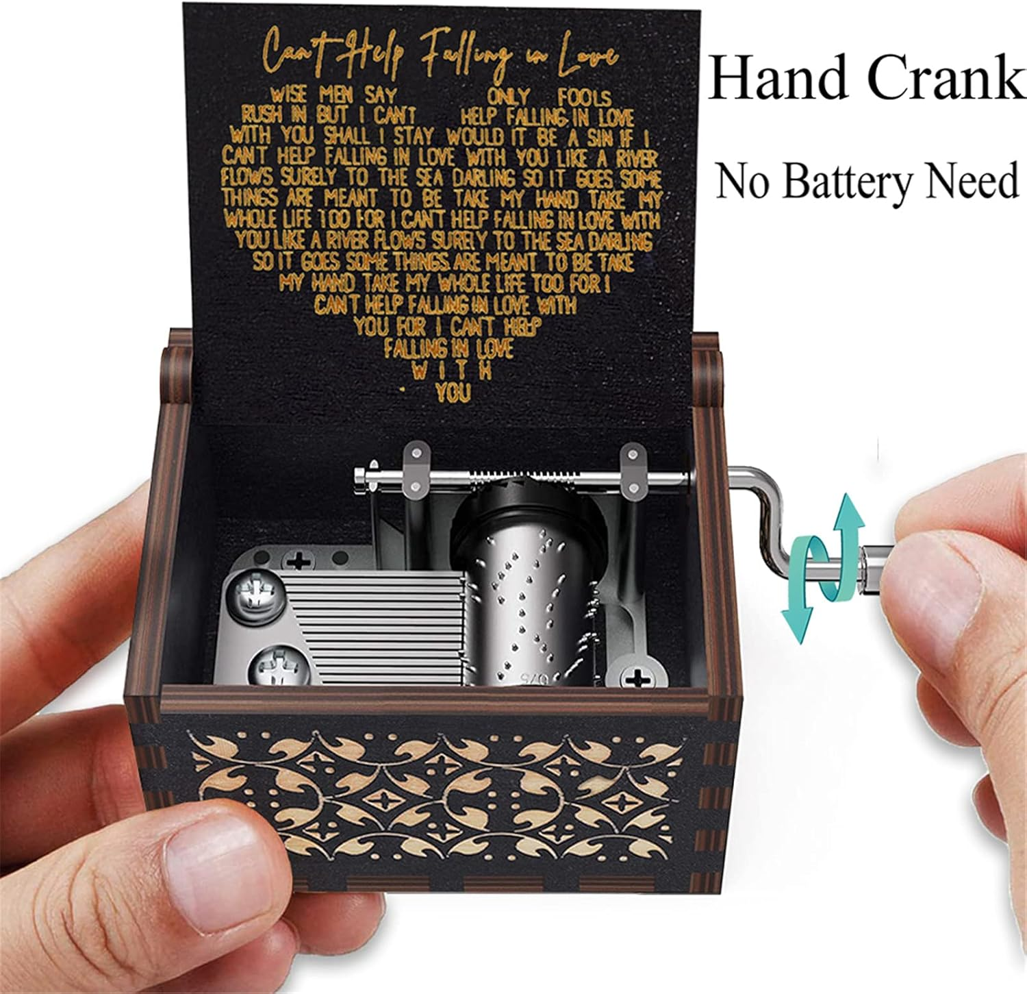 Can&rsquo;T Help Tune Music Box Black Hand Crank Vintage Wood Carved Musical Box Gifts for Lover, Boyfriend/Girlfriend/Husband/Wife/Lovers on Birthday/Valentine'S Day/Anniversary - Dad To Daughter 5 image number 2