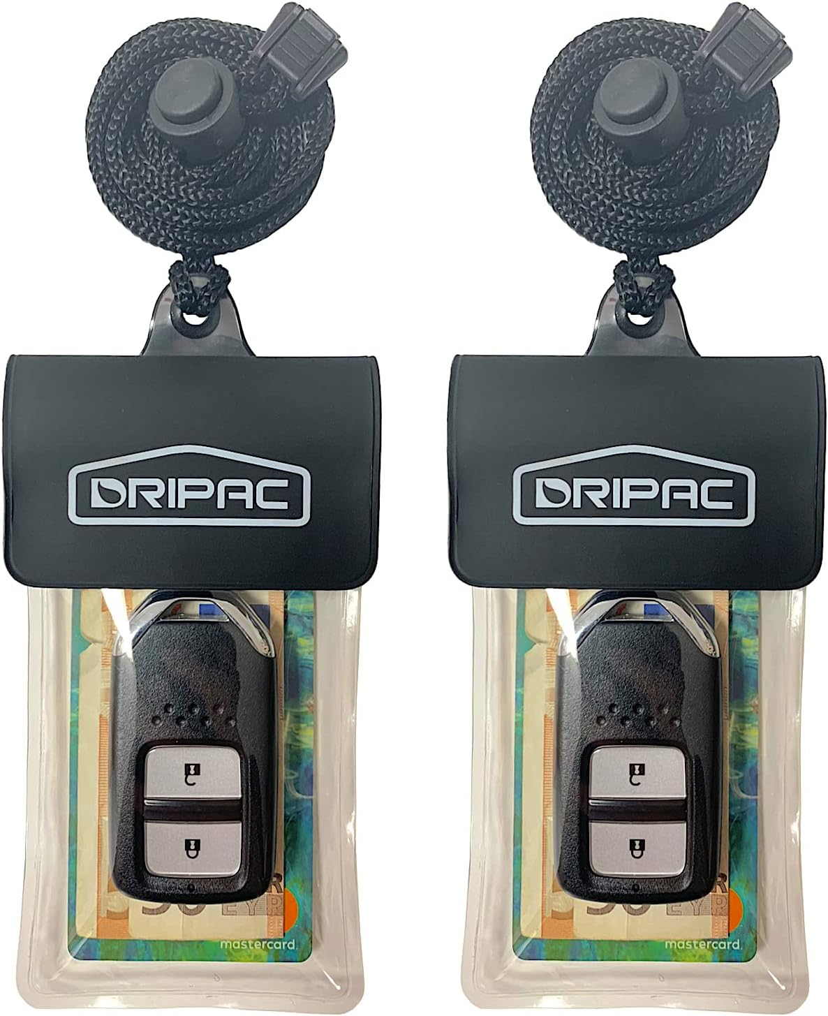 DRIPAC KP01 Floating Waterproof Car Key FOB Case, Wallet, Holders/Pouches for Earbuds, ID Badge, Credit Card, Money, Coins, Drivers' License, Palm Phone (Black)