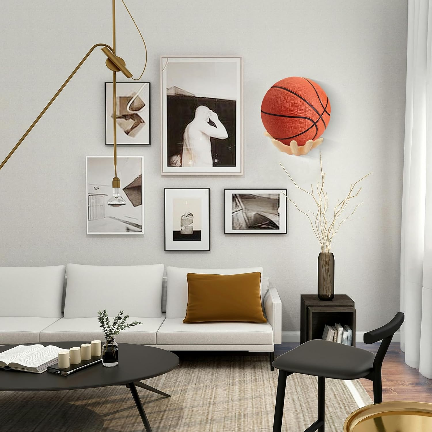 LOCZAR Basketball Holder Wall Mount 2 Piece Set, Men'S Room Decoration Game Room Basketball Wall Decor Men'S Sport Gifts, Ball Stand Wall Mount, Garage Ball Storage Organizer - Yellow image number 6