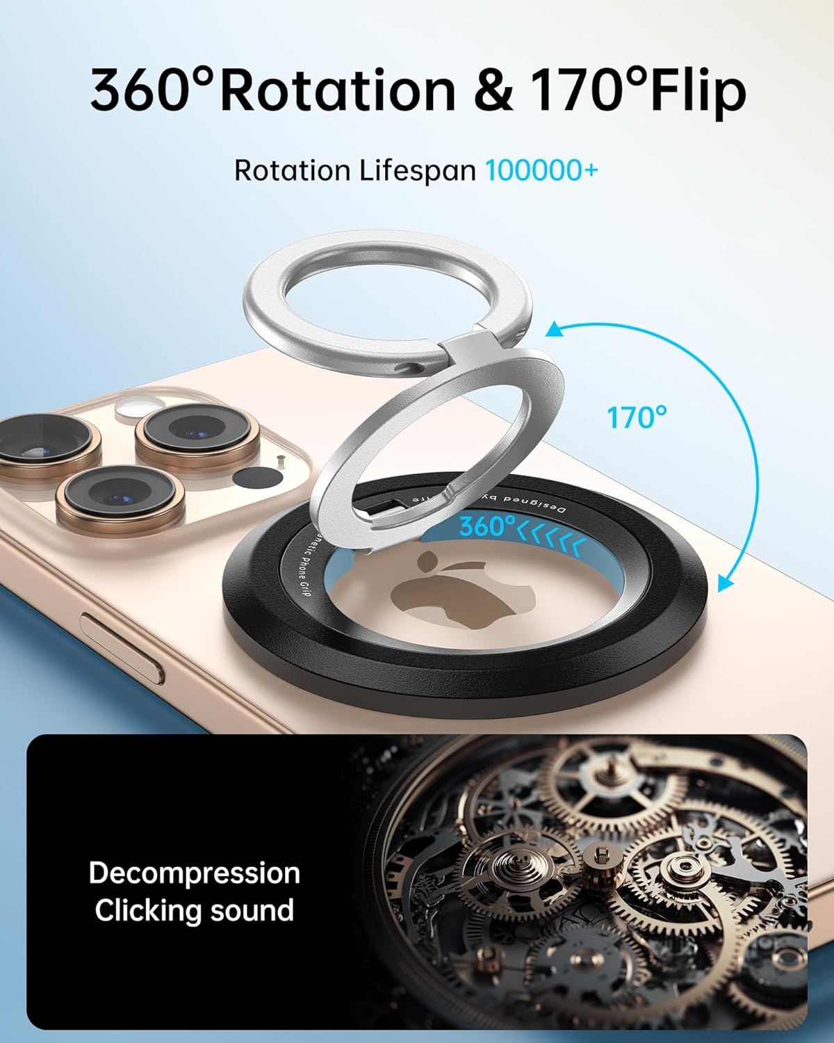 SYNCWIRE Phone Ring Holder Grip for Magsafe, 360&deg; Rotation Magnetic Cell Phone Grip Stand Two-Sided Magnetic Compatible with Iphone 17 16 15 14 13 12 Pro Max Fits Magsafe Accessories - Titanium Blue image number 5