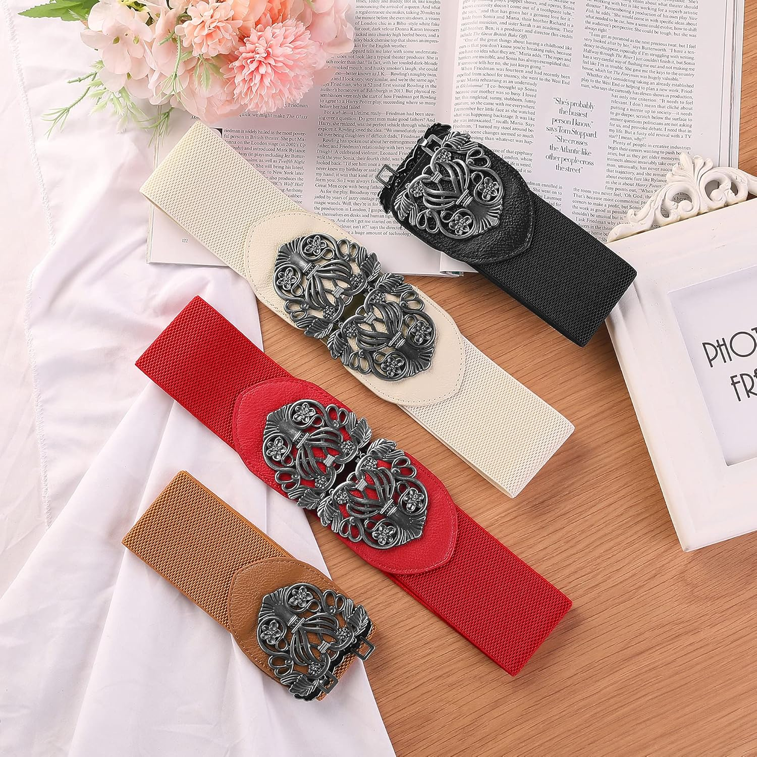 Uxcell Wide Elastic Vintage High Stretchy Retro Waist Belt with Buckle for Women