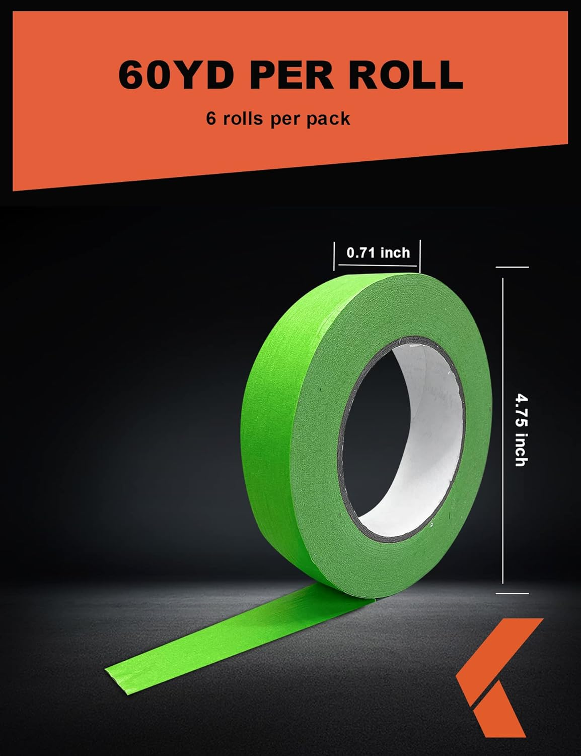 Car Paint Paint Tape Automotive No Residue Green Adhesive Tape for Automotive Paint - Heat Resistant for Paint Booth, 0.7 Inch X 60 Yards, 6 Rolls image number 2