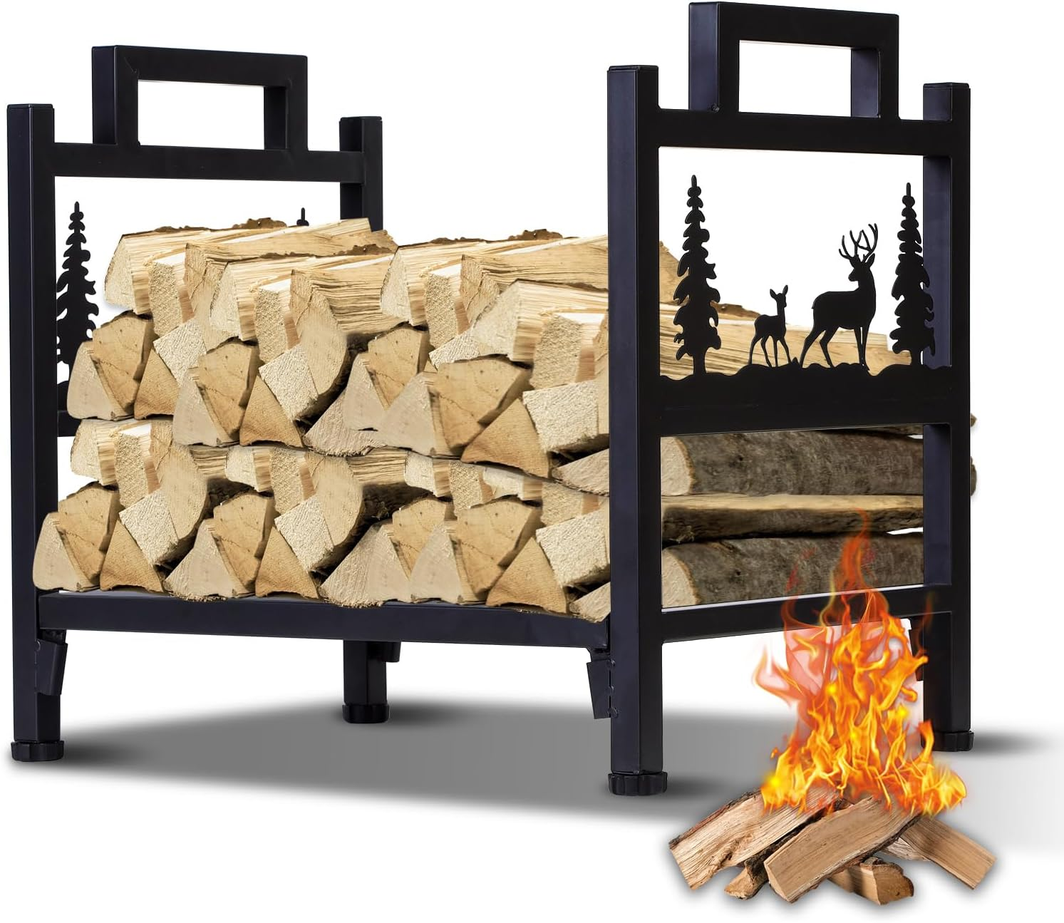 Homejayde Firewood Rack Outdoor and Indoor Firewood Holder, Heavy Duty Steel Log Holder for Wood Storage, Wood Racks, Black Powder Coated Steel Log Rack Wood Holder for Fireplace（Contains Patents） image number 2