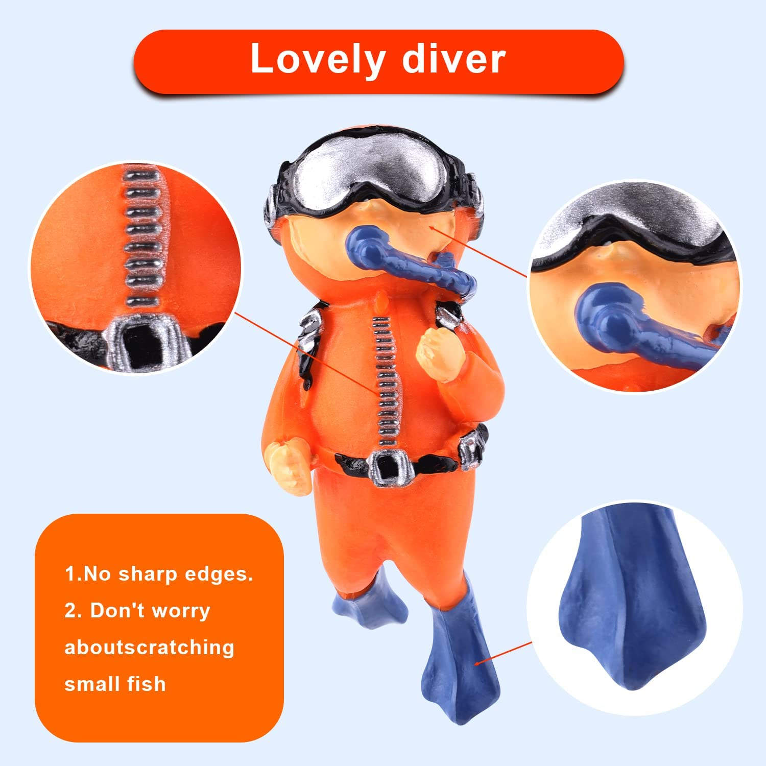 TOYMIS 2 Pack Fish Tank Decorations, Cute Little Diver Aquarium Decoration Fish Tank Aquarium Diver Ornament Floating Aquarium Accessories (Orange, Blue) image number 1