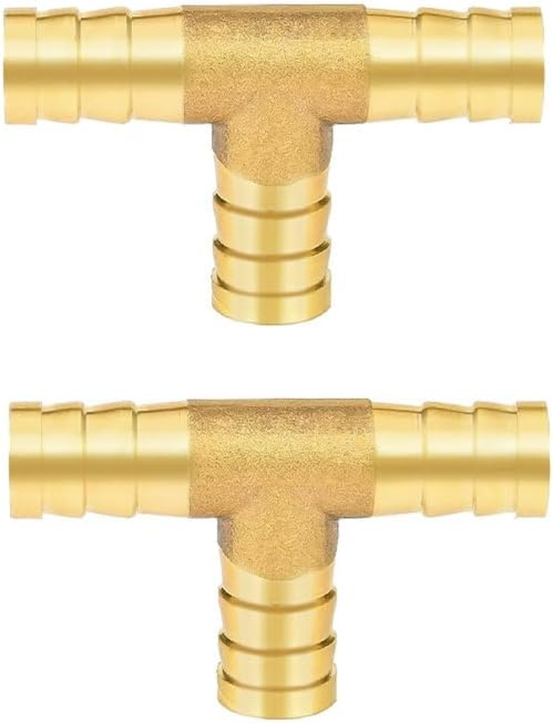 2Pcs 10Mm Brass Barbed Connector 3-Way T-Shaped - Heavy Duty Fuel/Hose Splitter, Universal Gas/Water/Oil Fittings for Garden/Irrigation/Boiler Systems