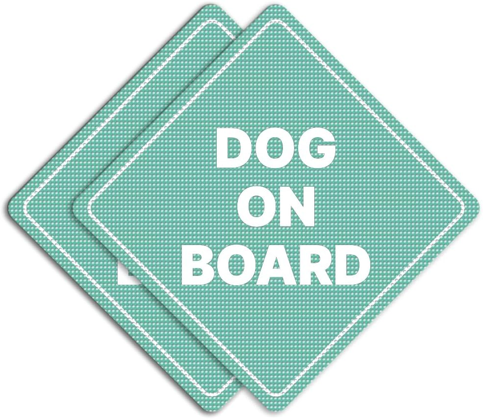 GEEKBEAR Dog on Board Car Sign - Sticker or Magnet & Color Options, Weather-Resistant - Diamond Shape 6.8 X 6.8 in (Mint, Reflective Magnet)