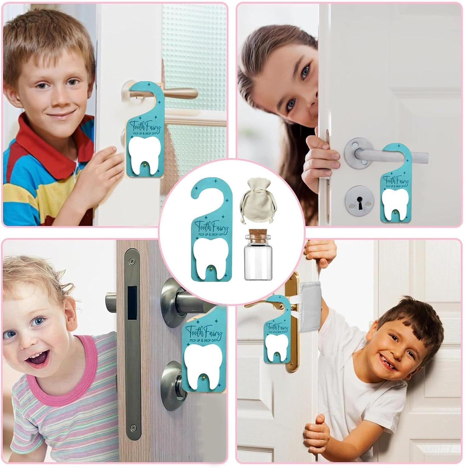 Generisch Children'S Door Hanger for Door Decoration with Milk Tooth Storage Door Handles Jewellery for Girls with Toothbag for Nursery and Home