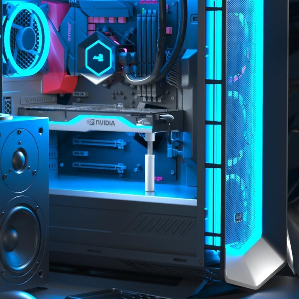 Mijradge Support Bracket Graphics Card GPU , Adjustable Height GPU Sag Bracket with Magnet & Non-Slip Sheet, GPU Brace for Prevent Universal Graphics Card Sag (White) - White image number 6